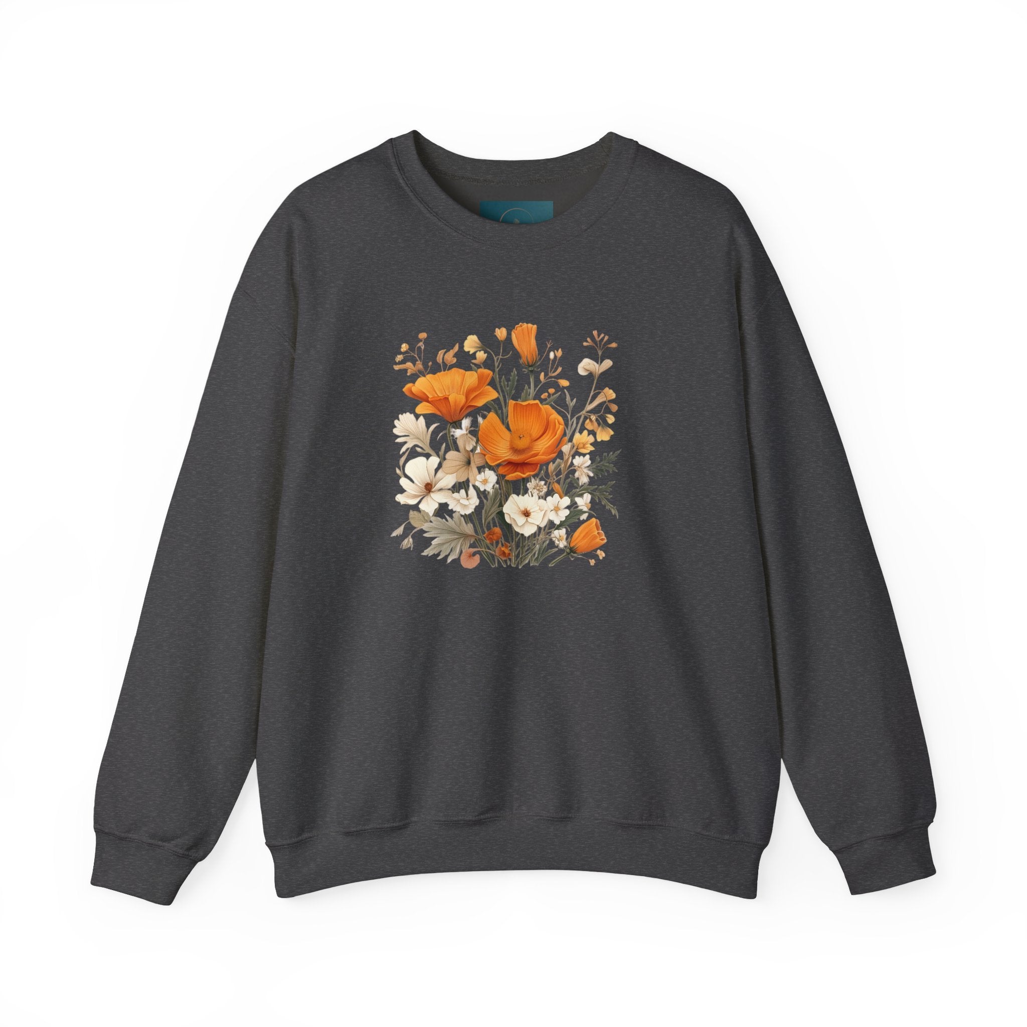 Floral Print Sweatshirt – Bold Orange Blooms | Cozy Nature-Inspired Gift & Spring Fashion