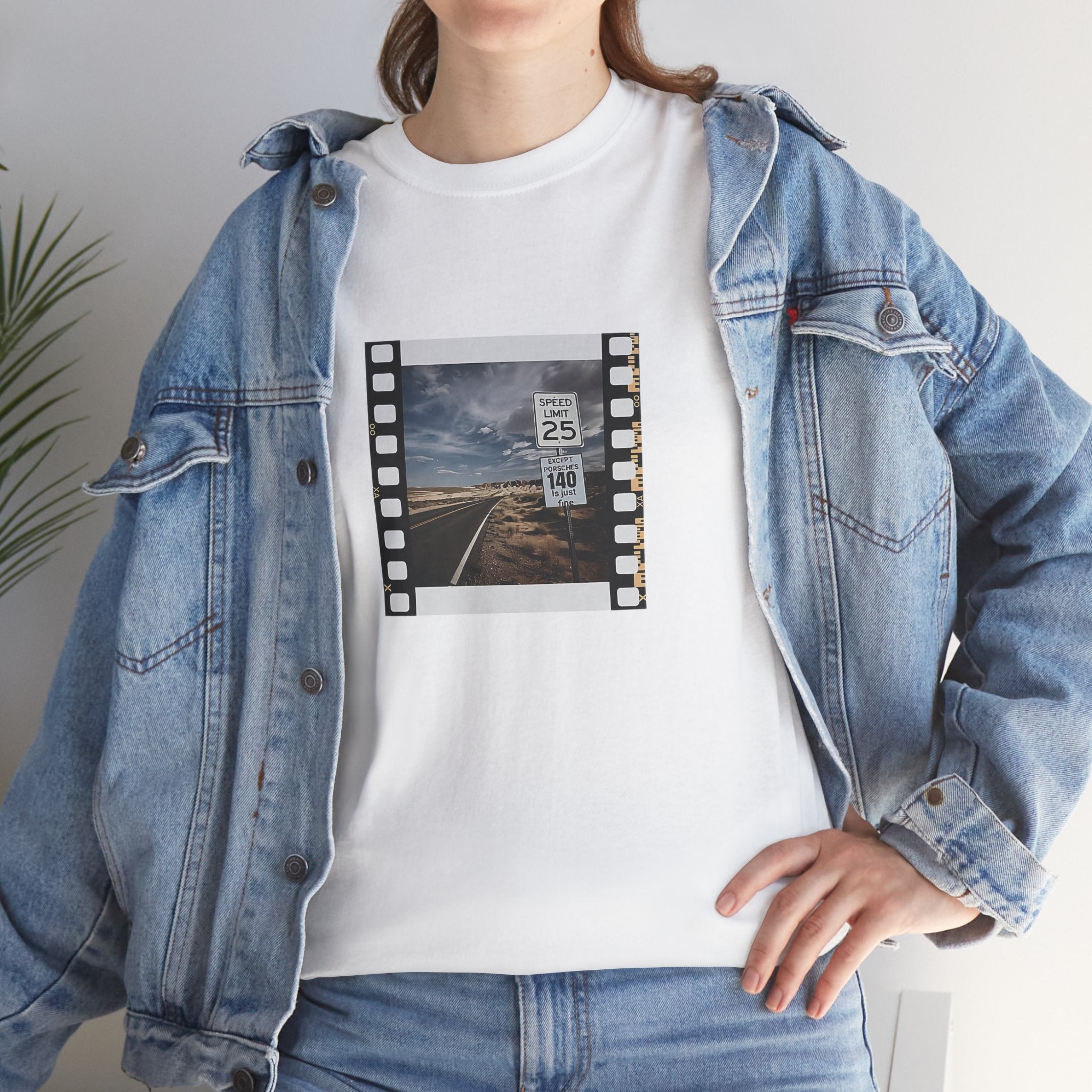 Porsche Road Sign T-Shirt – Retro Film Strip Style Unisex Tee.