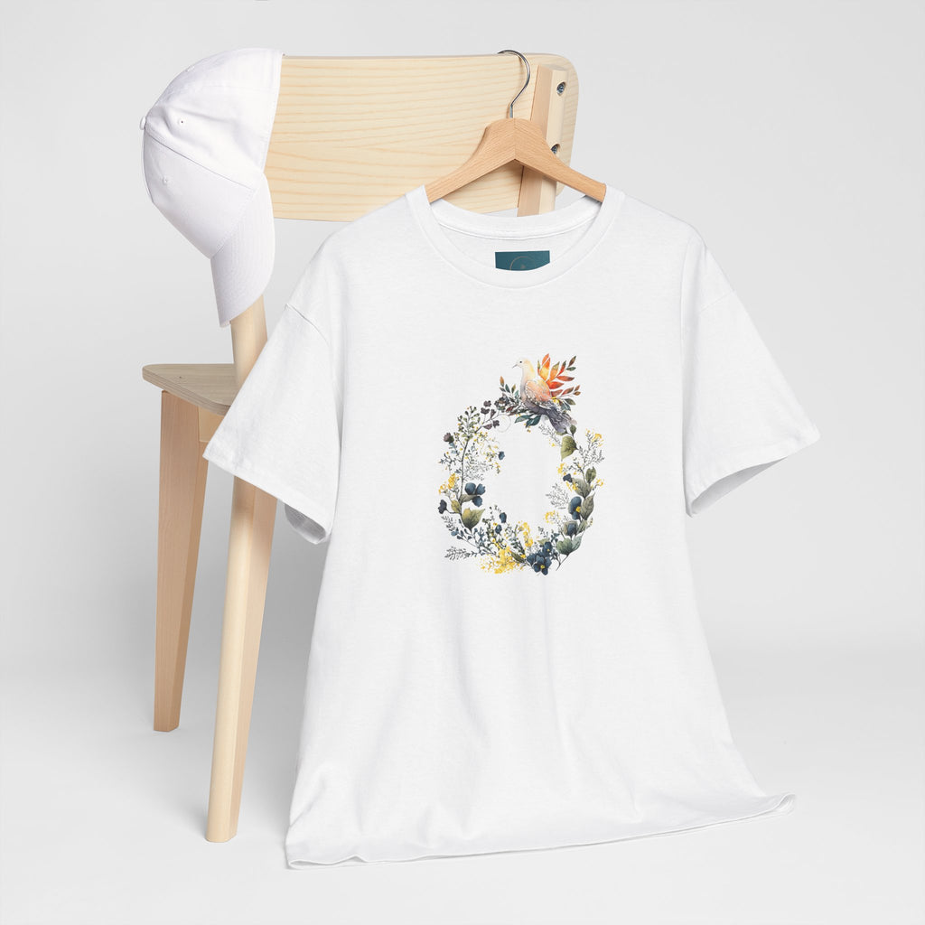 Floral 'Dove of Peace' Unisex Cotton Tee - Eco-Friendly Casual Shirt