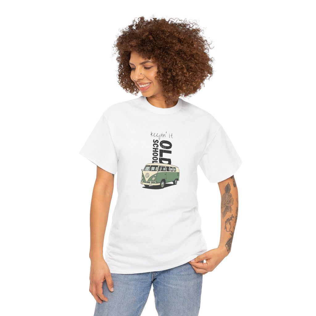Retro VW Bus Tee | 'Keepin' It Old School' Road Trip Shirt, Vintage Camper Graphic Shirt
