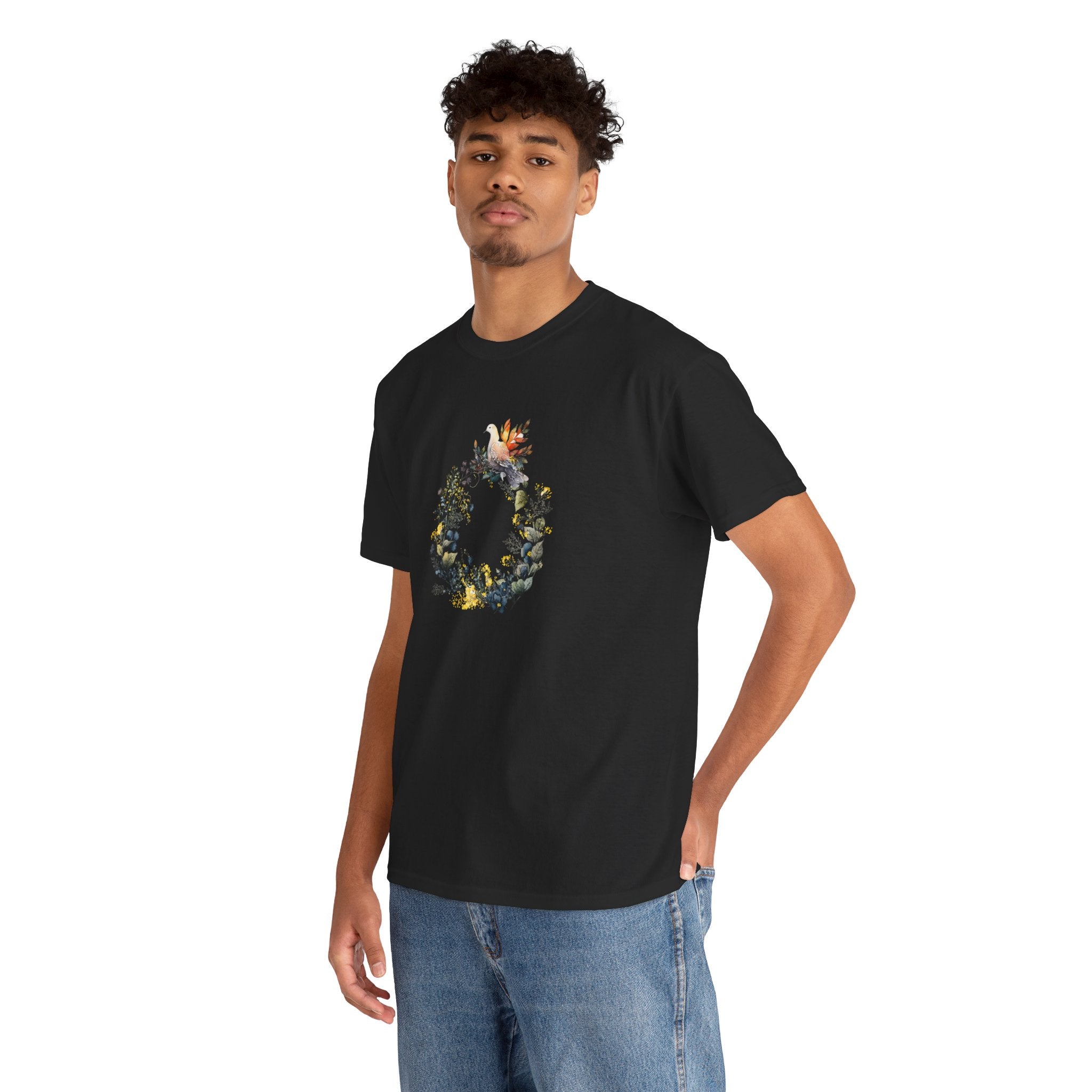 Floral 'Dove of Peace' Unisex Cotton Tee - Eco-Friendly Casual Shirt