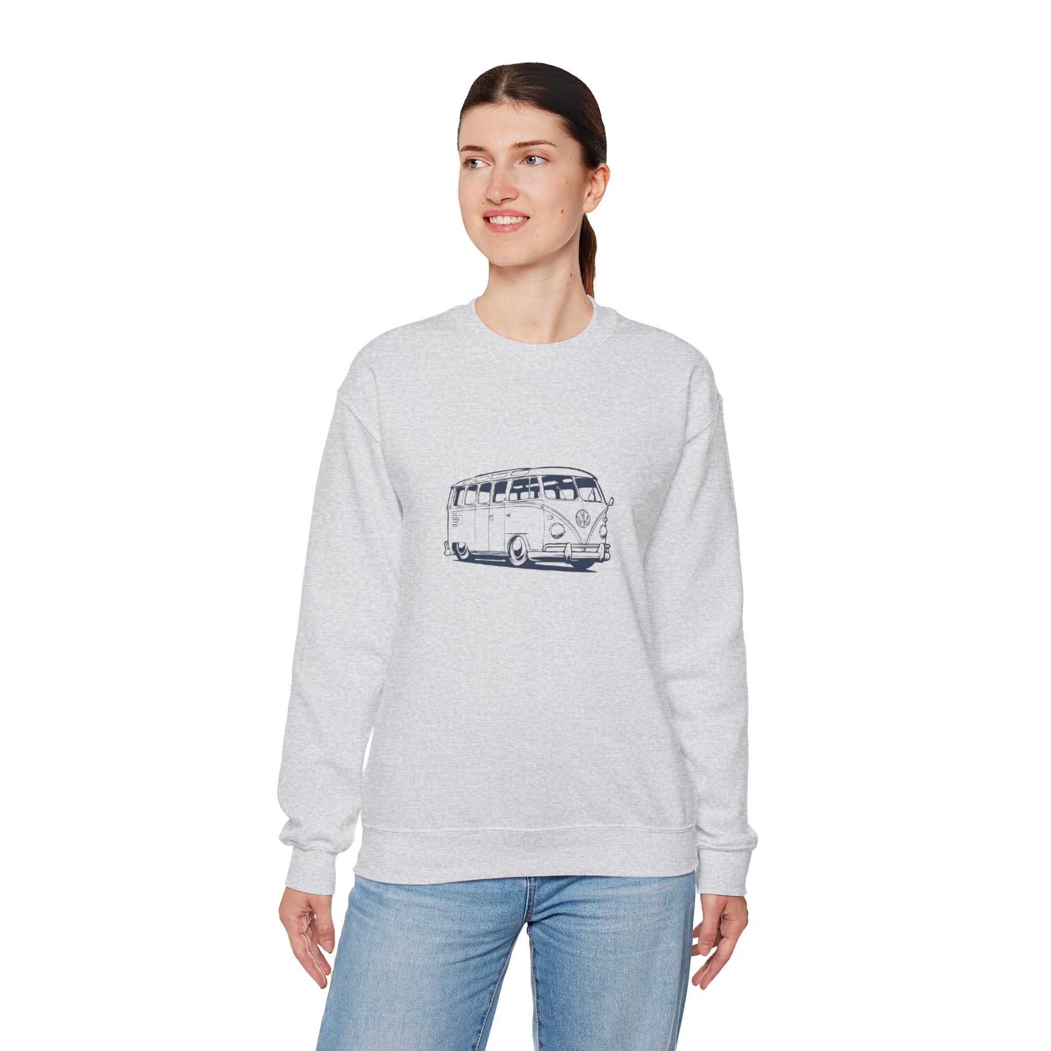 The Road Tripper: Unisex VW Bus Cotton-Blend Crewneck Sweatshirt