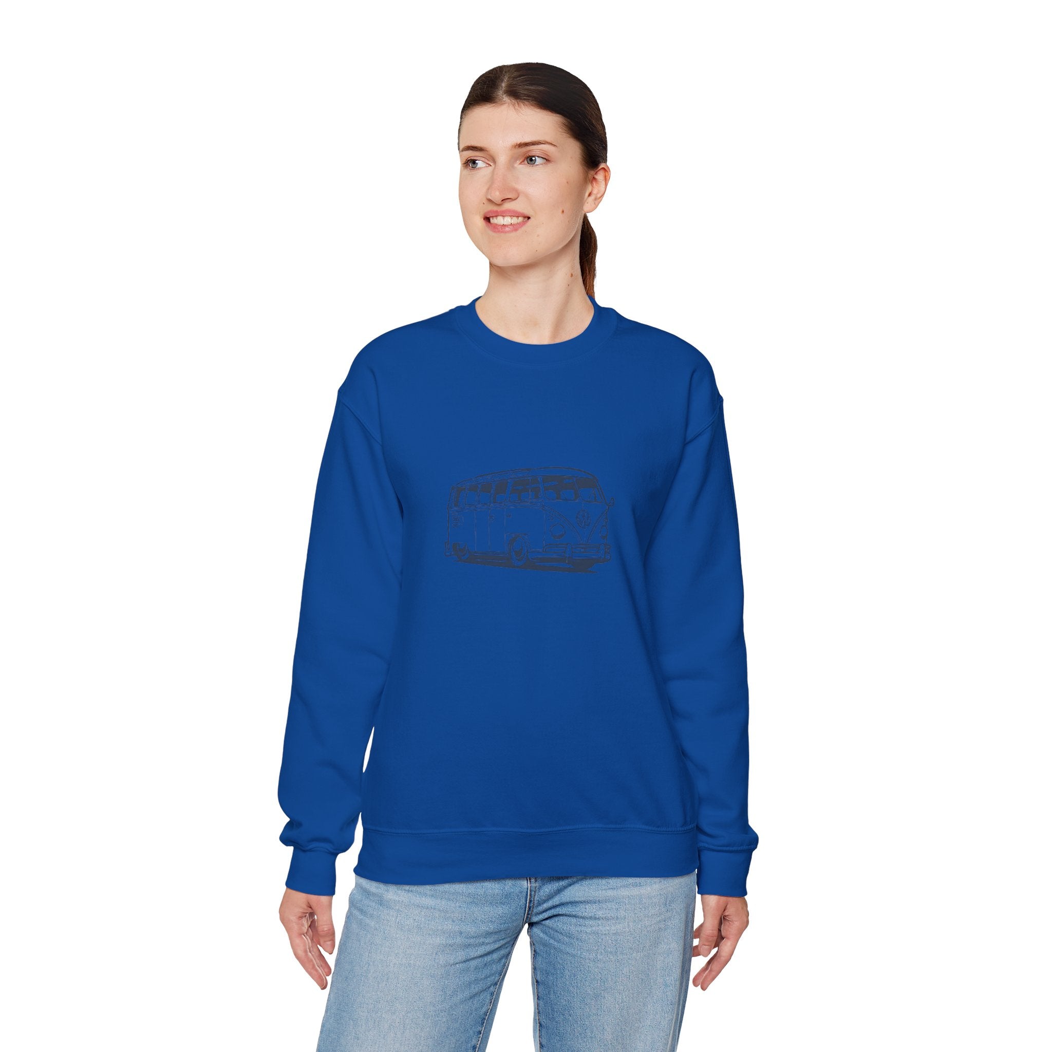 The Road Tripper: Unisex VW Bus Cotton-Blend Crewneck Sweatshirt