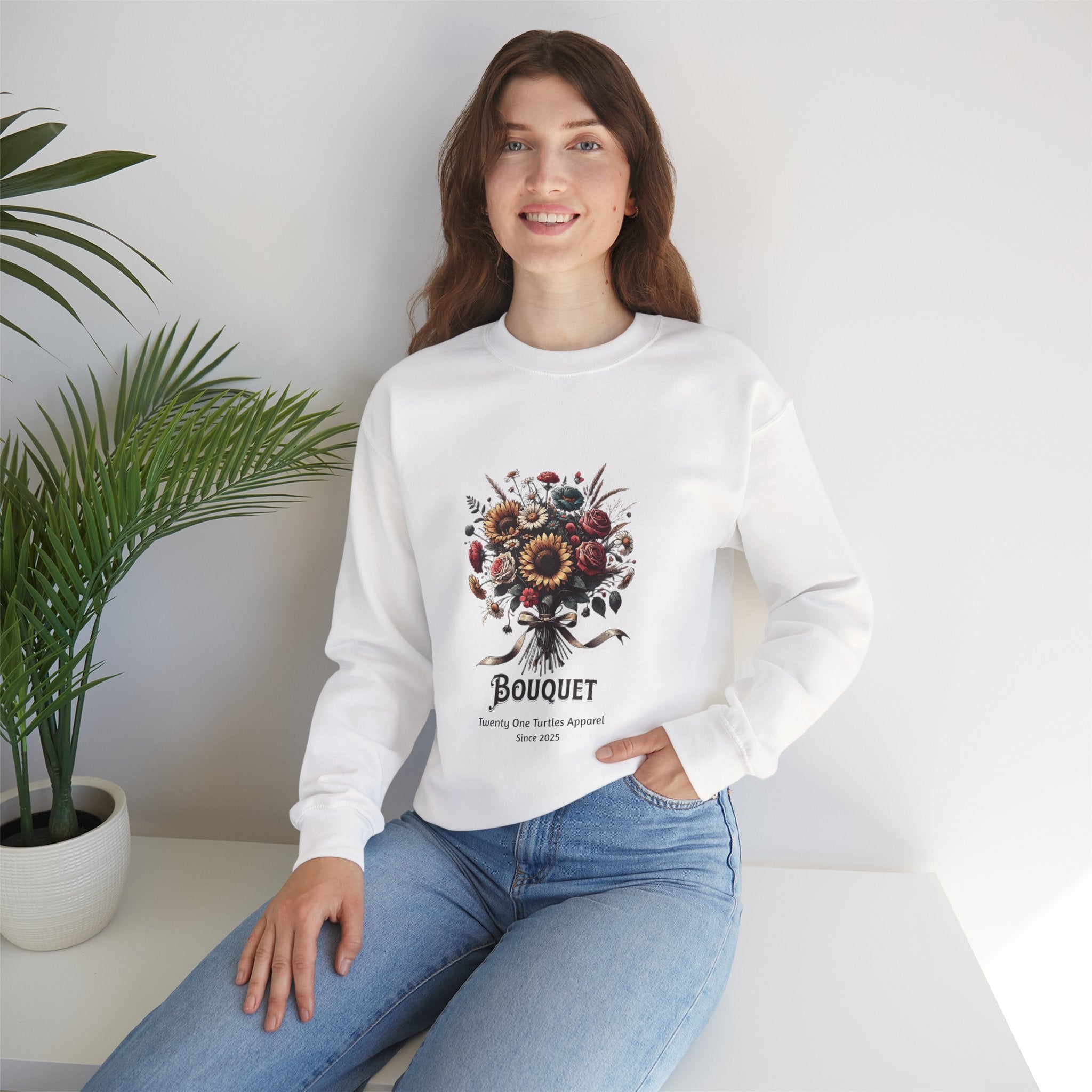 Floral Bouquet Crewneck Sweatshirt – Cozy Gift for Her, Boho Style