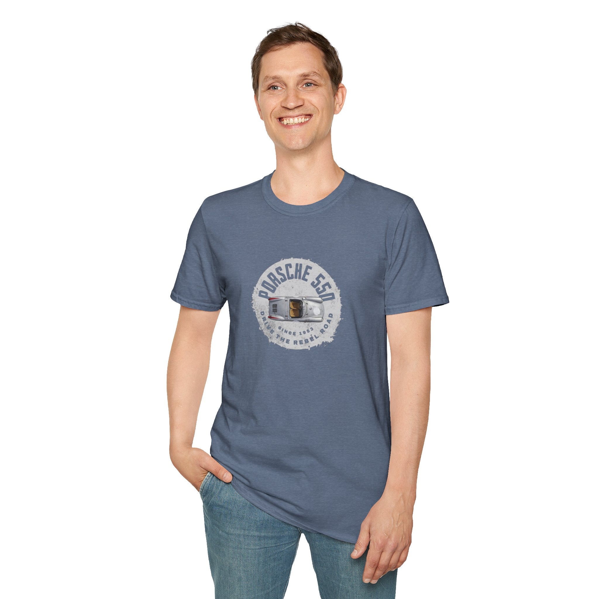 Porsche 550 Unisex Softstyle T-Shirt – Vintage Car Tee for Classic Car Lovers & Road Trip Enthusiasts
