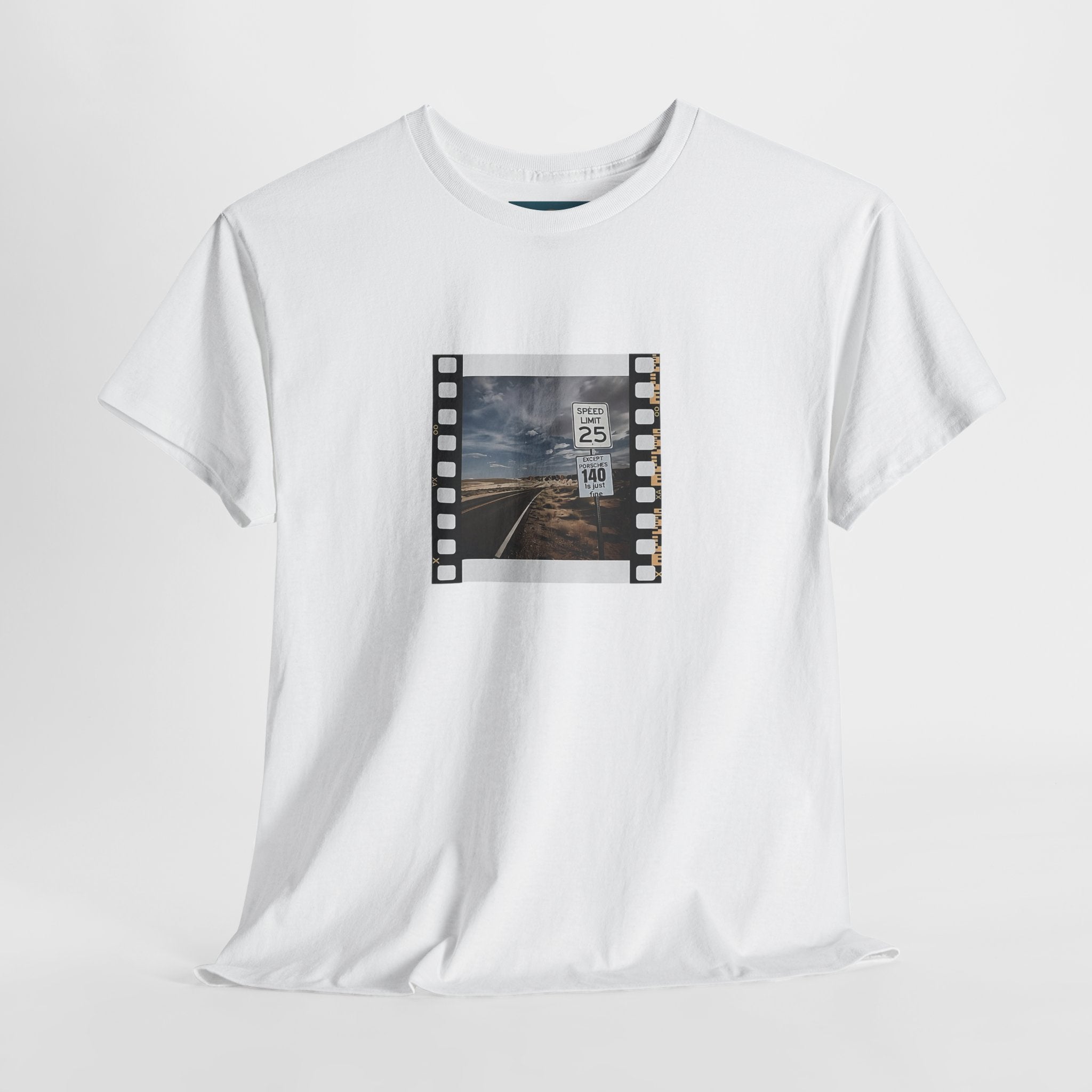 Porsche Road Sign T-Shirt – Retro Film Strip Style Unisex Tee.