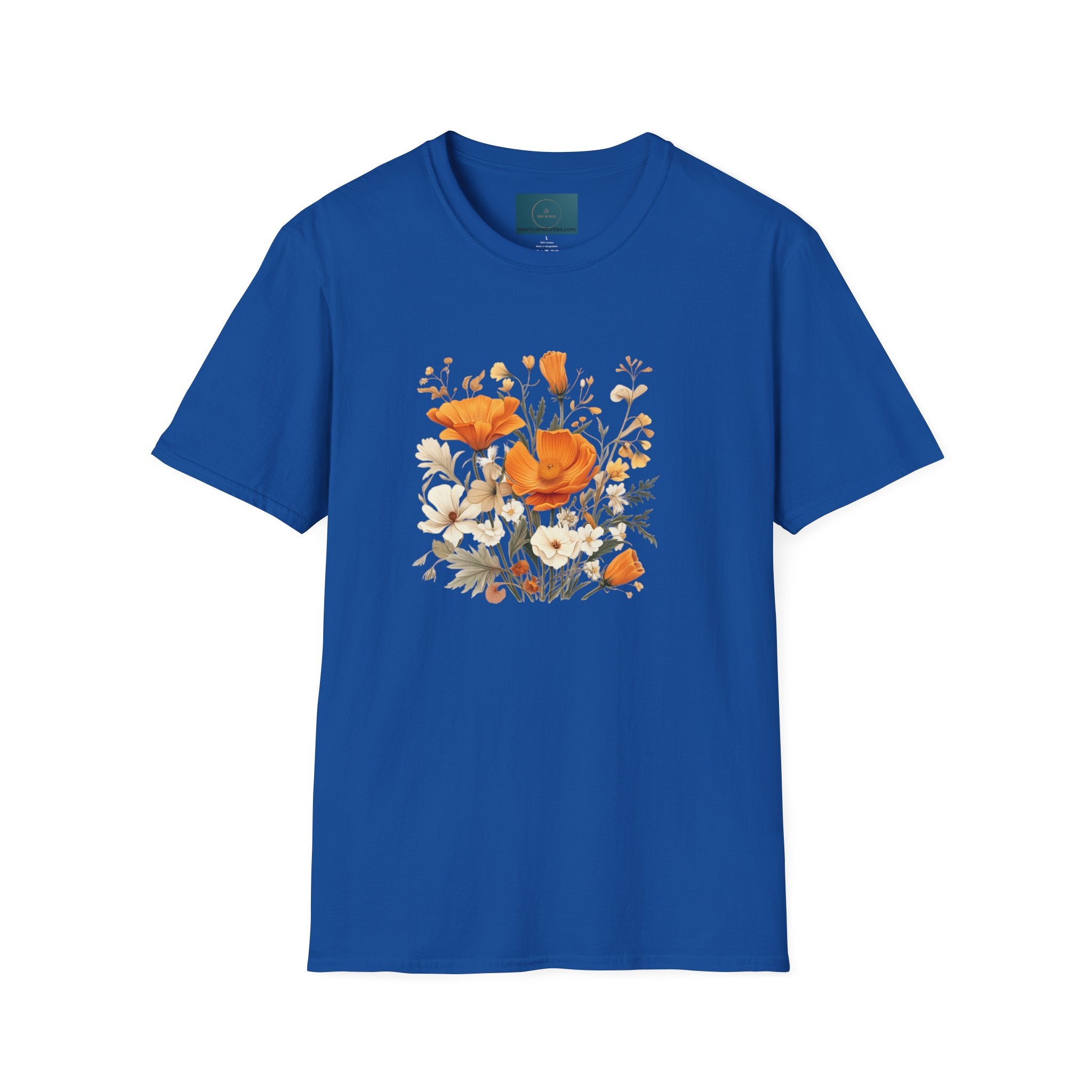 Floral Unisex T-Shirt – Bold Orange Blooms | Soft Nature Tee