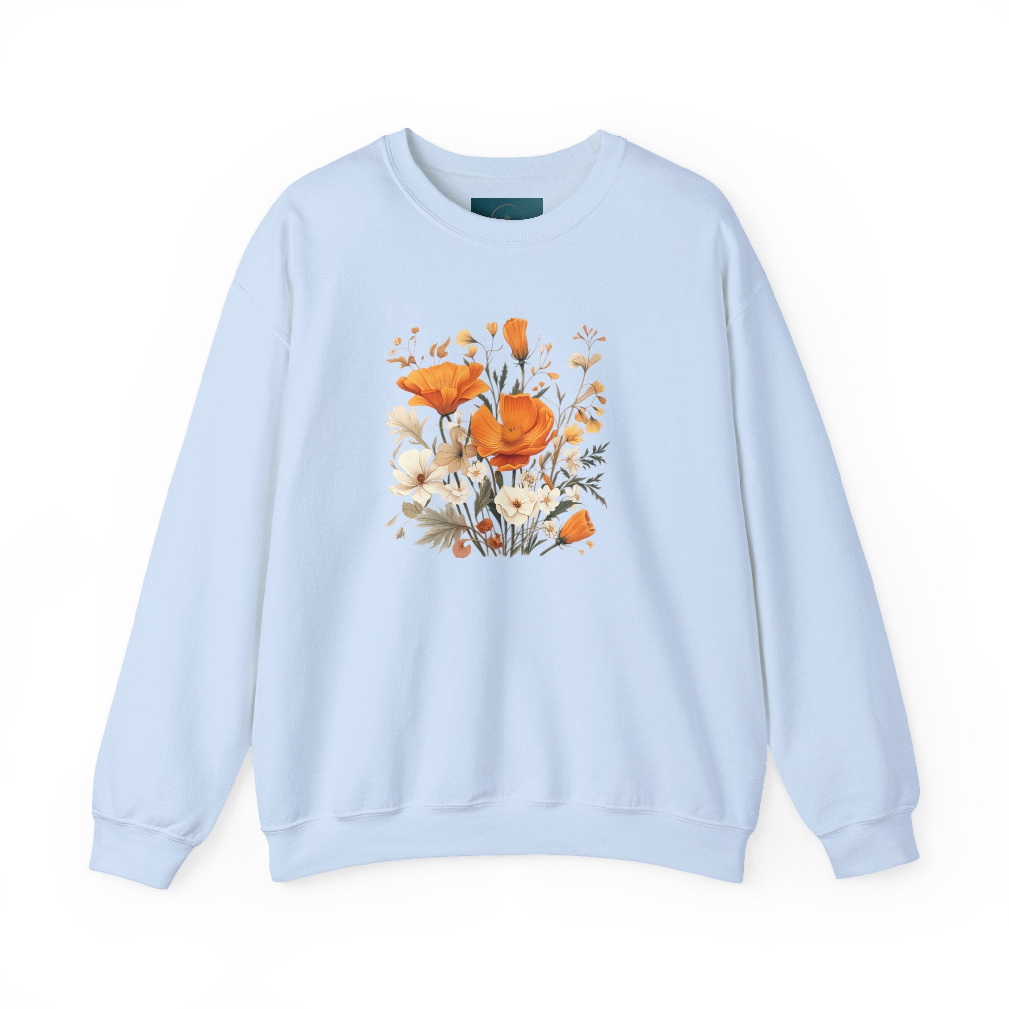 Floral Print Sweatshirt – Bold Orange Blooms | Cozy Nature-Inspired Gift & Spring Fashion