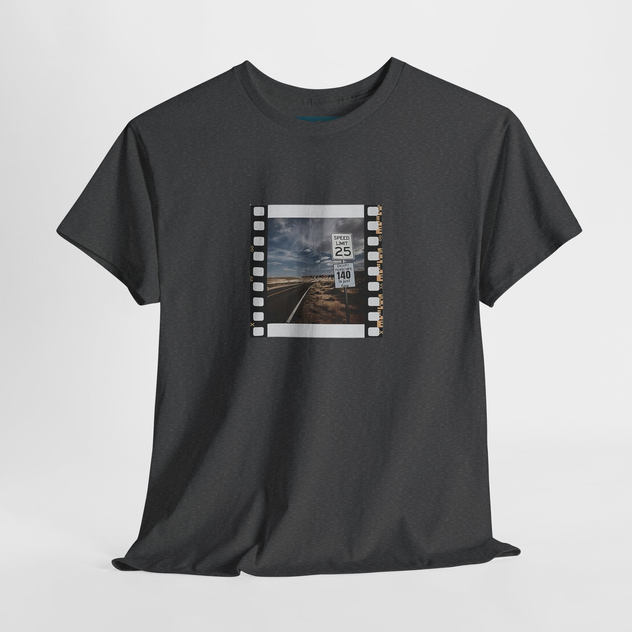 Porsche Road Sign T-Shirt – Retro Film Strip Style Unisex Tee.