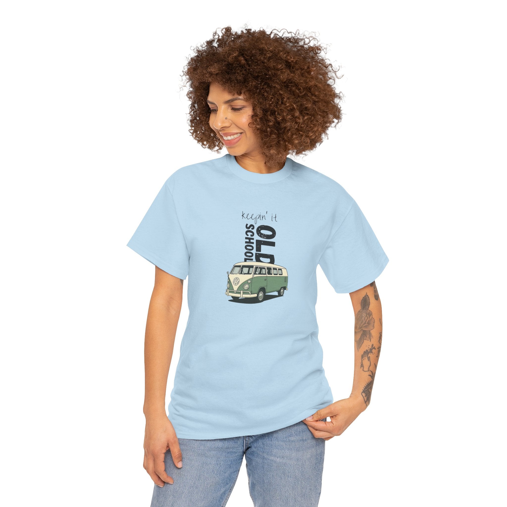 Retro VW Bus Tee | 'Keepin' It Old School' Road Trip Shirt, Vintage Camper Graphic Shirt