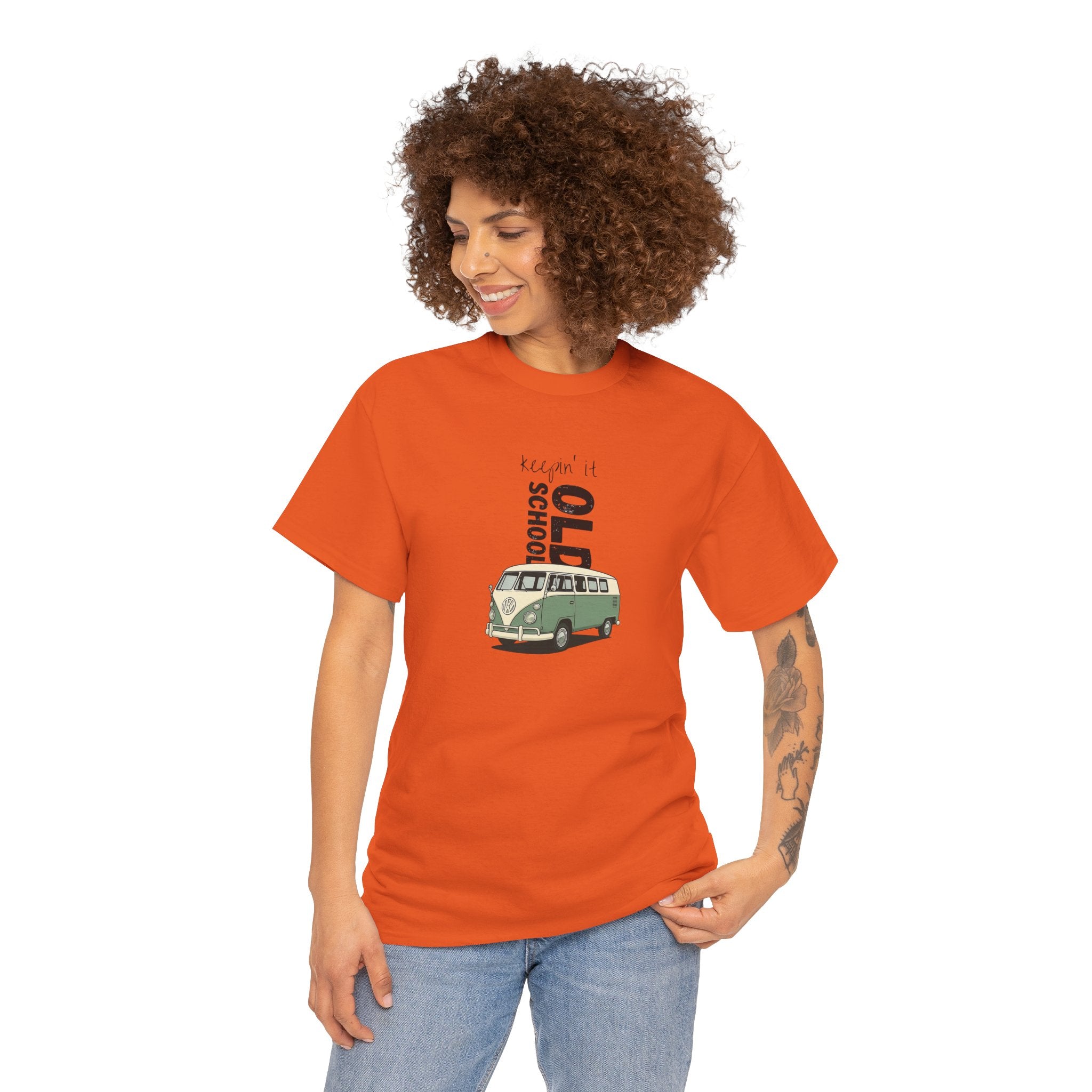 Retro VW Bus Tee | 'Keepin' It Old School' Road Trip Shirt, Vintage Camper Graphic Shirt