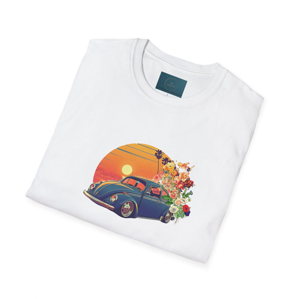 Vintage Sunset Beetle Tee – Unisex Retro Car Shirt, Summer Vibes Gift