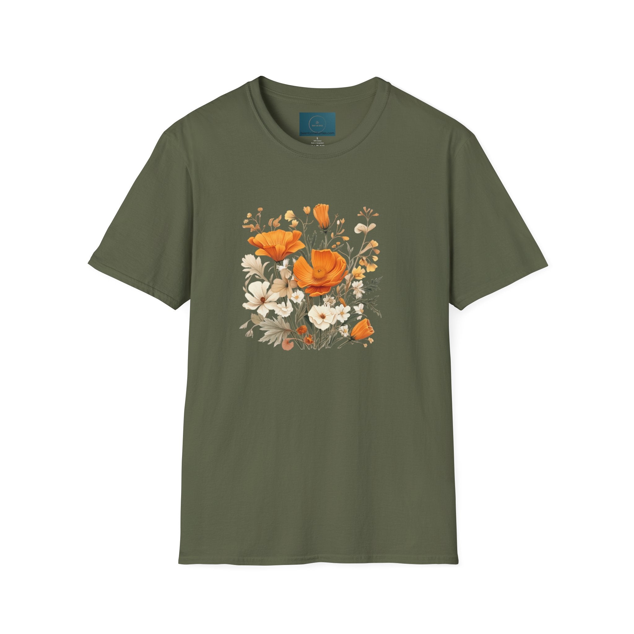 Floral Unisex T-Shirt – Bold Orange Blooms | Soft Nature Tee
