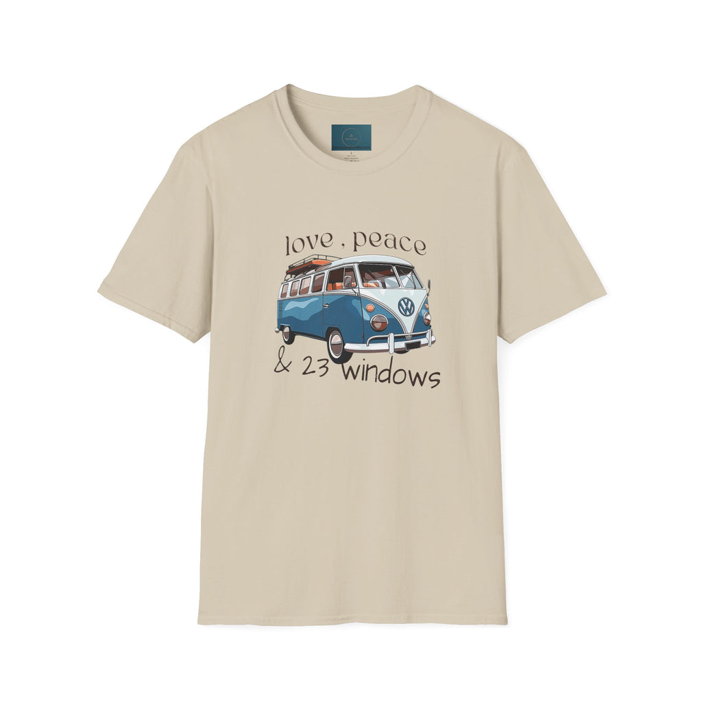 Love Peace & 23 Windows VW Bus T-Shirt | Vintage Boho Unisex Tee