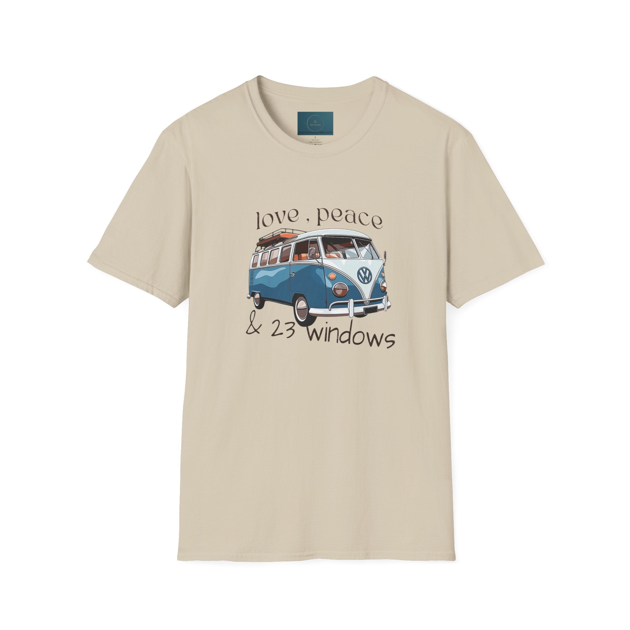 Love Peace & 23 Windows VW Bus T-Shirt | Vintage Boho Unisex Tee