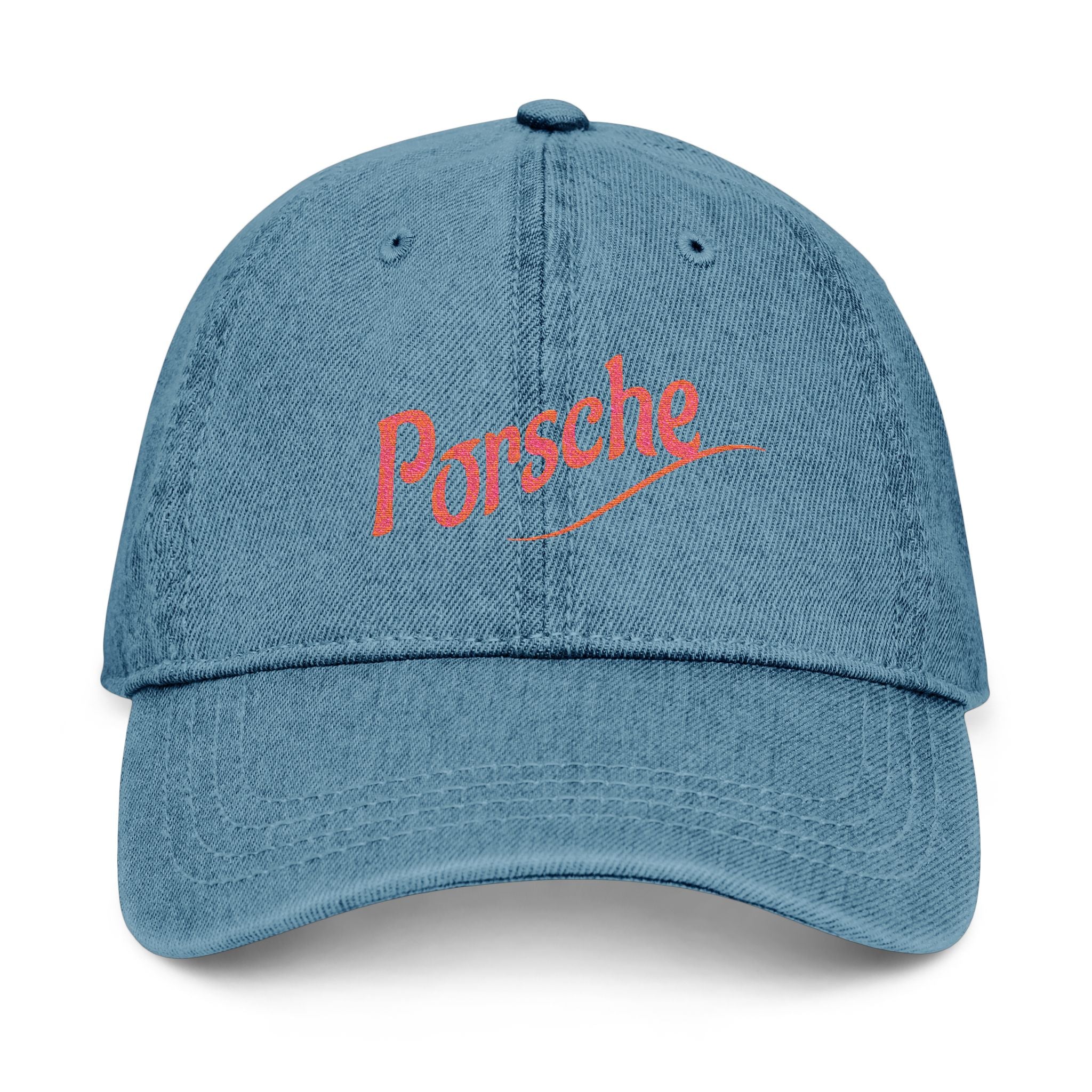 Blue cap with 'Porsche' logo on a white background