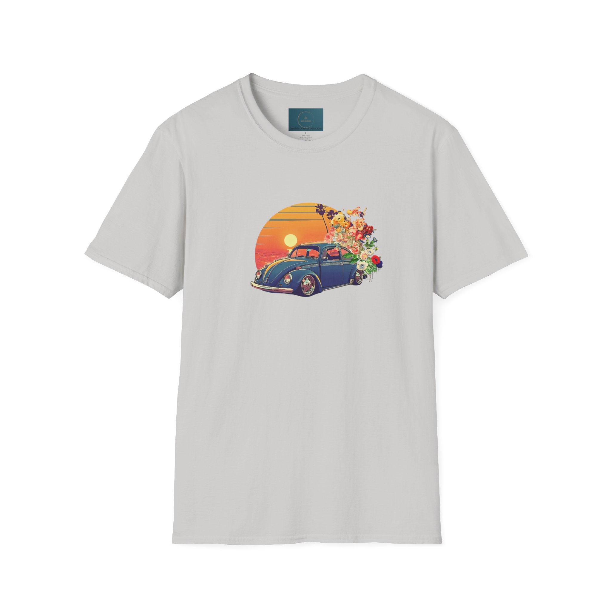 Vintage Sunset Beetle Tee – Unisex Retro Car Shirt, Summer Vibes Gift