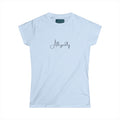 Light blue t-shirt with 'Allegedly' text on a white background