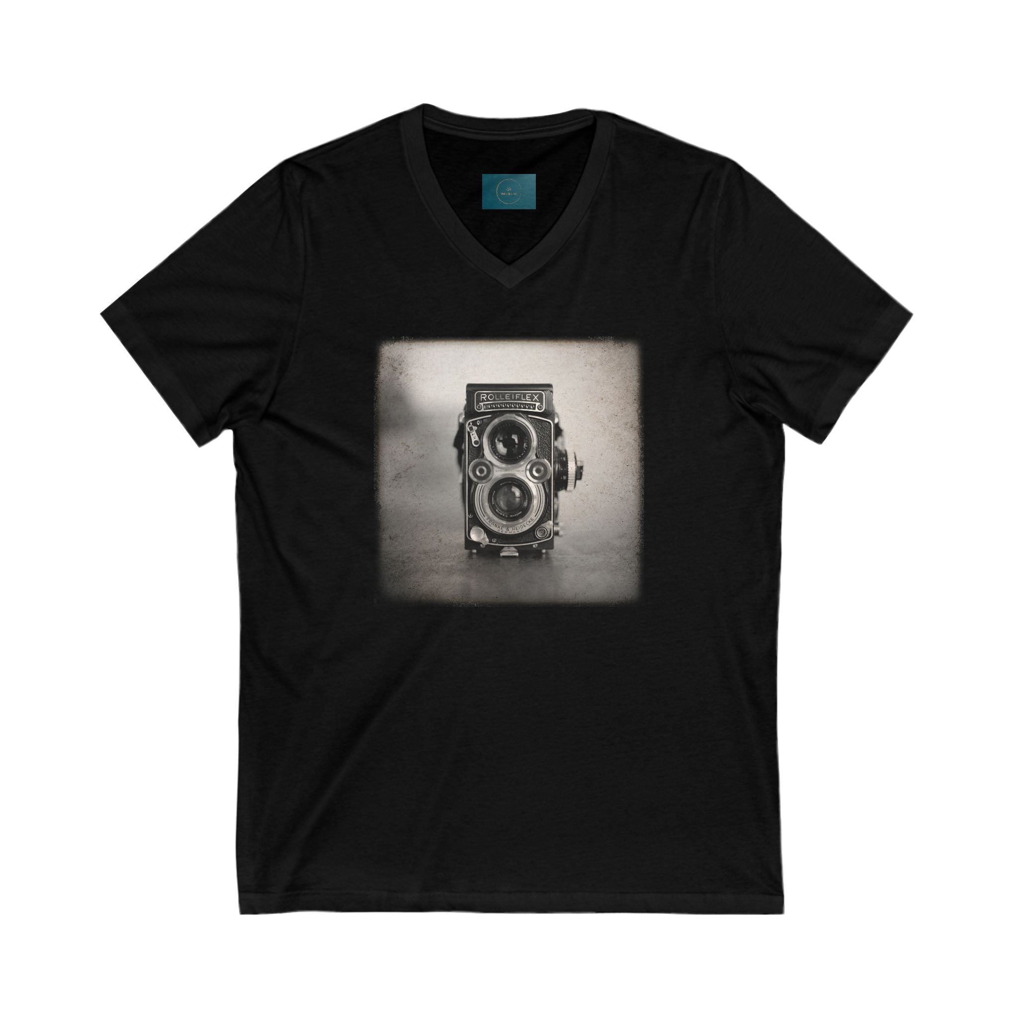 Vintage Rolleiflex Camera T-Shirt – Unisex Black V-Neck Jersey