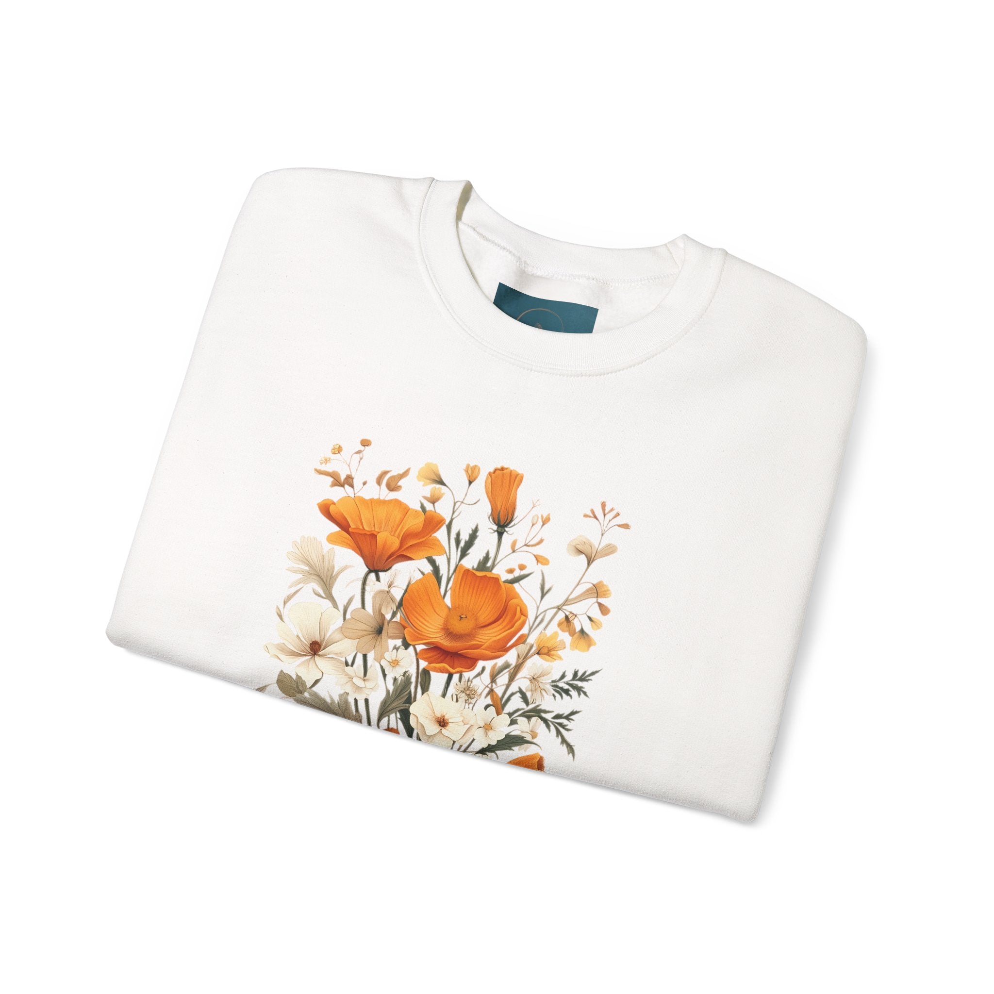 Floral Print Sweatshirt – Bold Orange Blooms | Cozy Nature-Inspired Gift & Spring Fashion