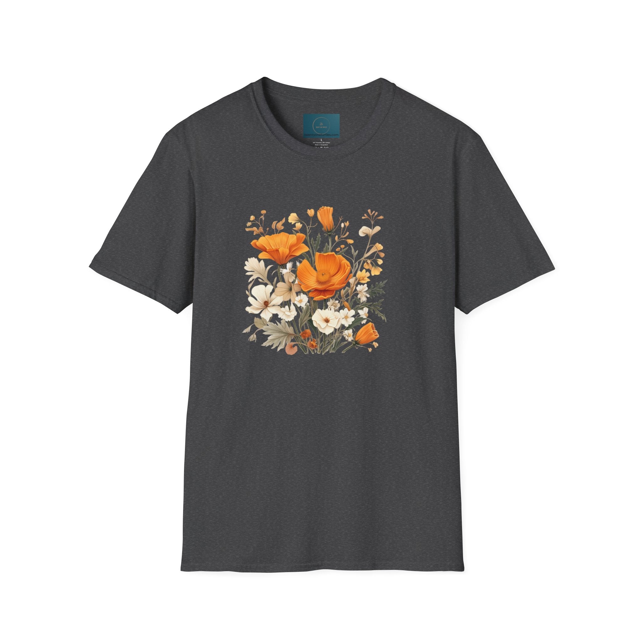 Floral Unisex T-Shirt – Bold Orange Blooms | Soft Nature Tee