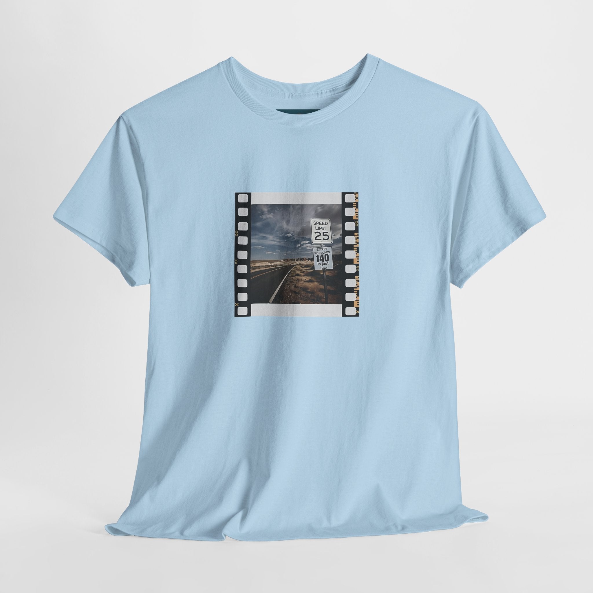 Porsche Road Sign T-Shirt – Retro Film Strip Style Unisex Tee.