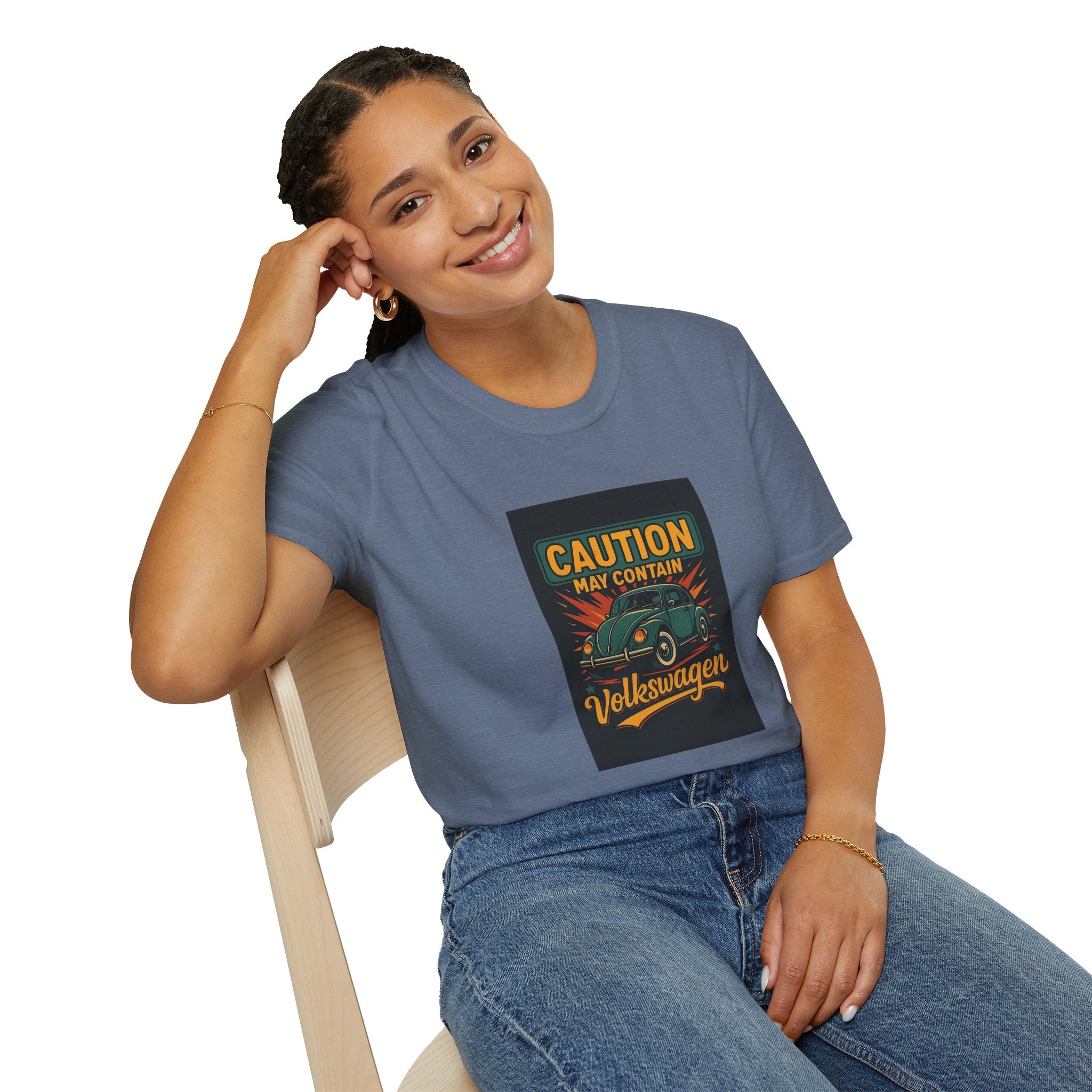 "Caution May Contain Volkswagen" T-Shirt – Vintage Car Lover Gift, Unisex Retro Auto Tee