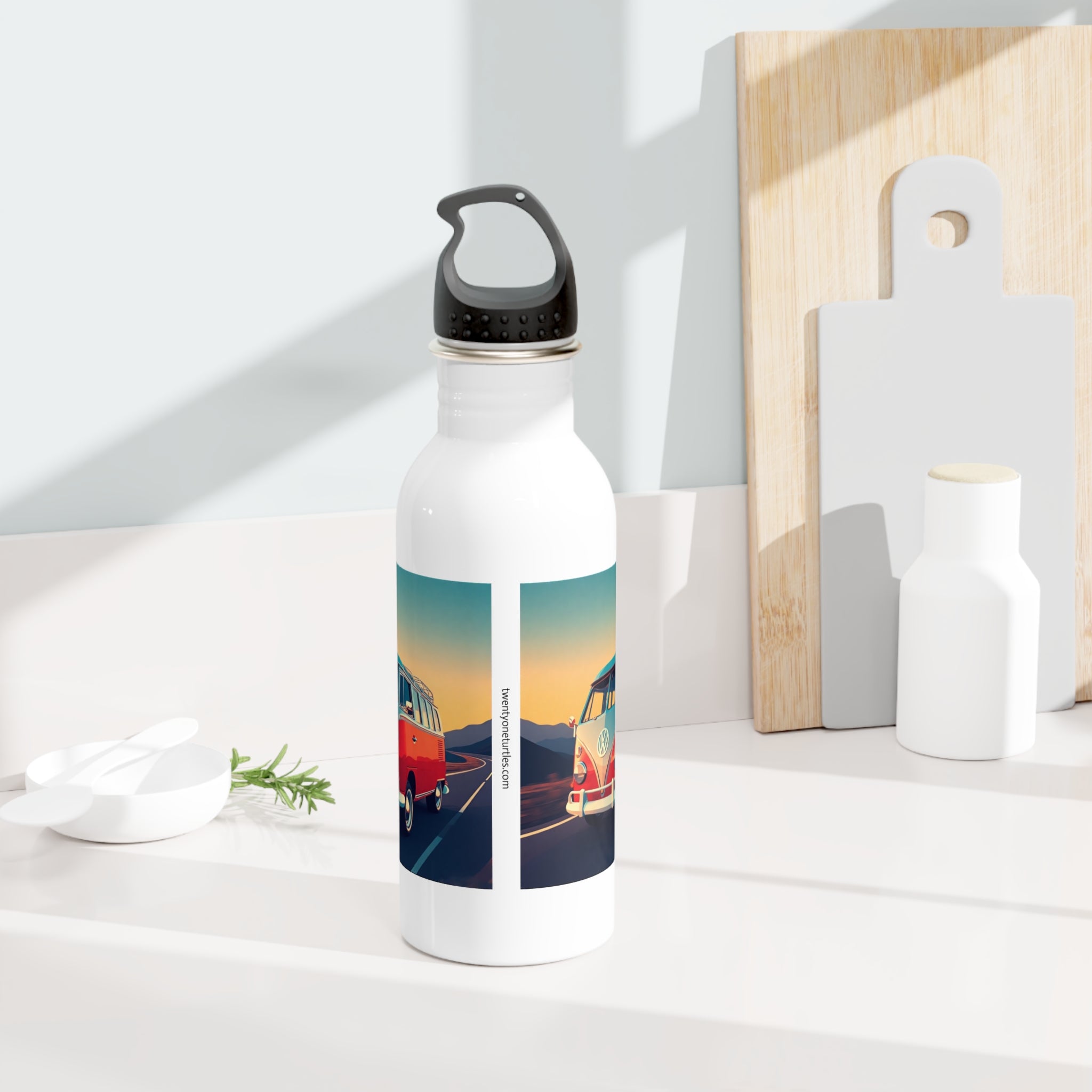20oz Stainless Steel Water Bottle – VW Bus Print, Road Trip Ready
