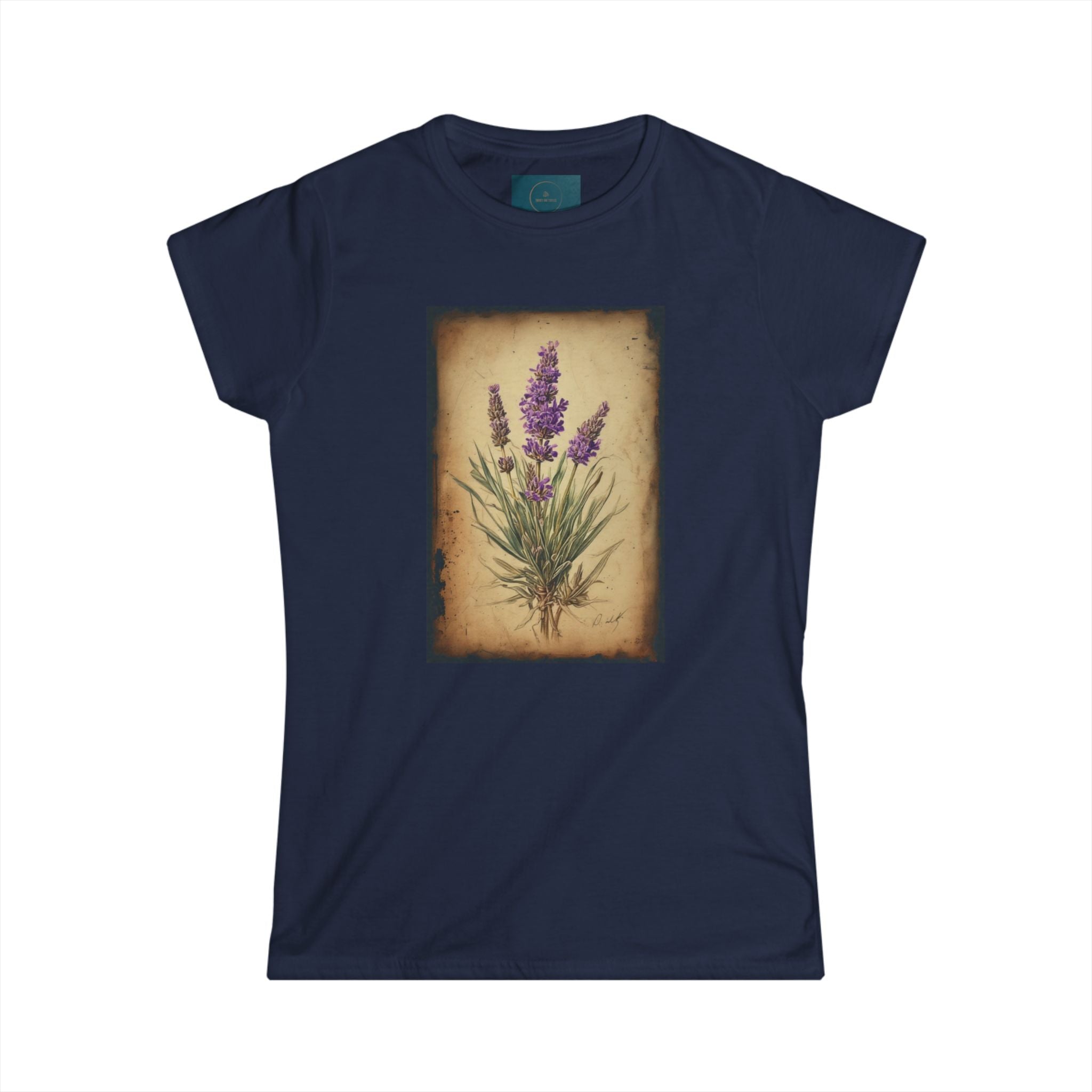 Lavender Floral Women’s Semi-Fitted Tee – Vintage Botanical Print Top