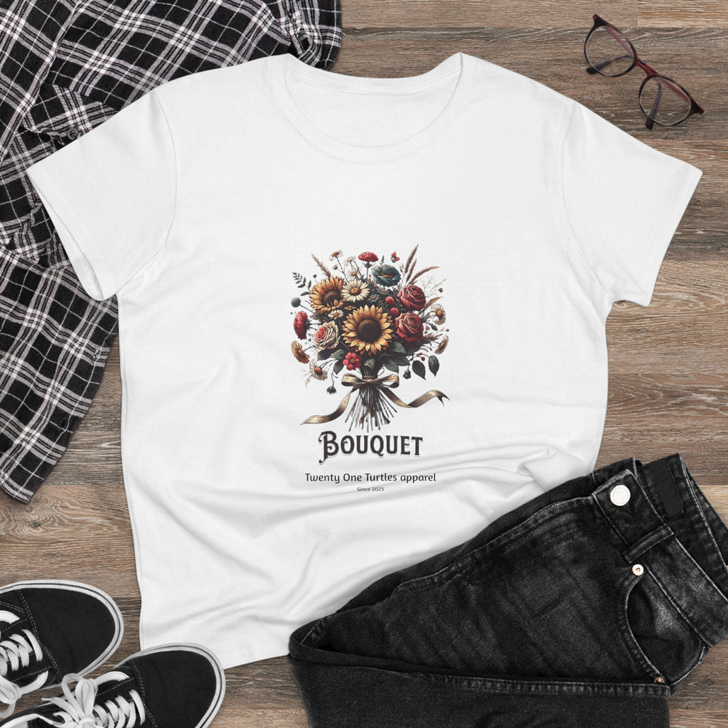 Floral Bouquet Women’s Semi-Fitted Tee – Soft Cotton Boho Style Shirt