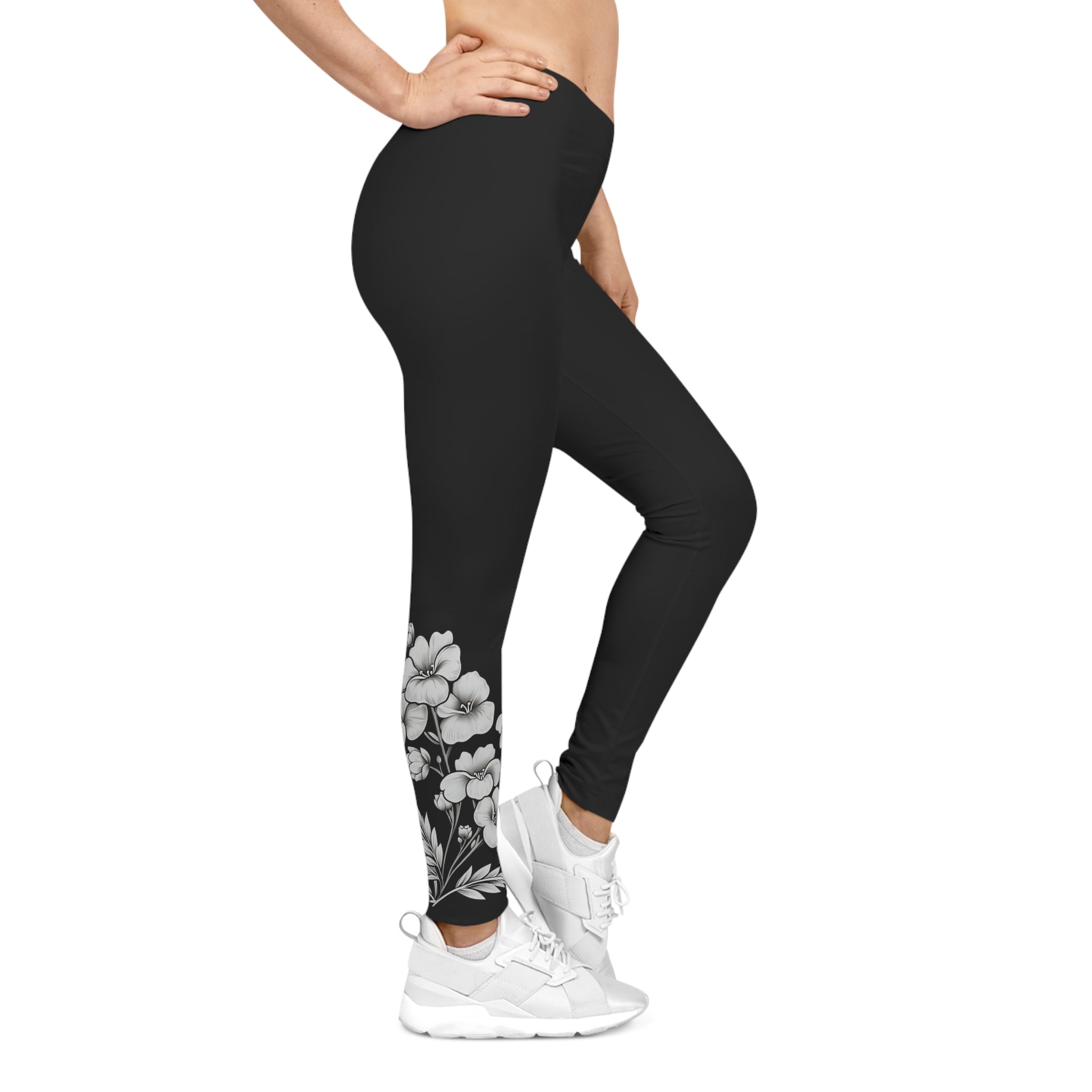 Floral Design Leggings for Women – Black | Comfortable Activewear & Stylish Everyday Wear