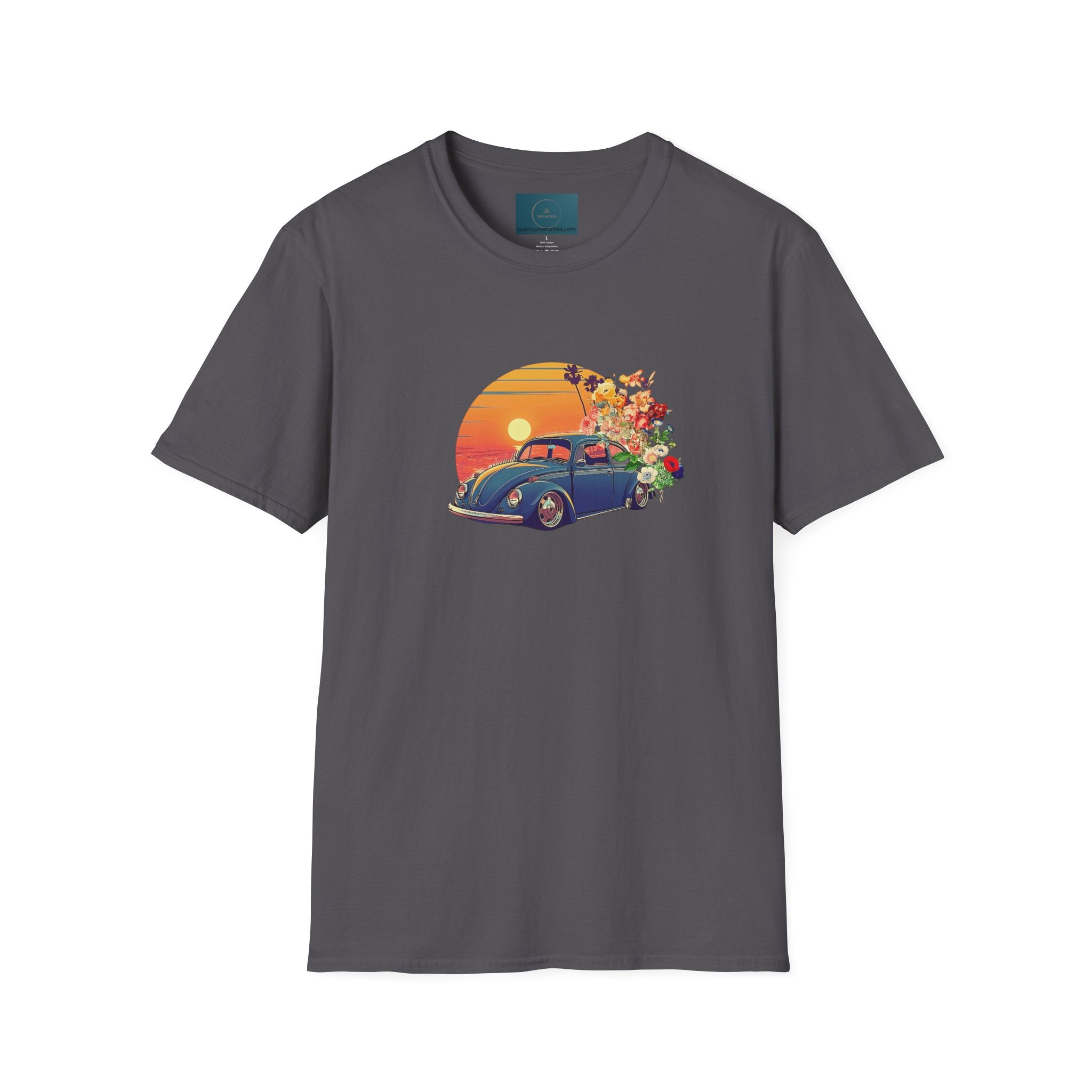 Vintage Sunset Beetle Tee – Unisex Retro Car Shirt, Summer Vibes Gift