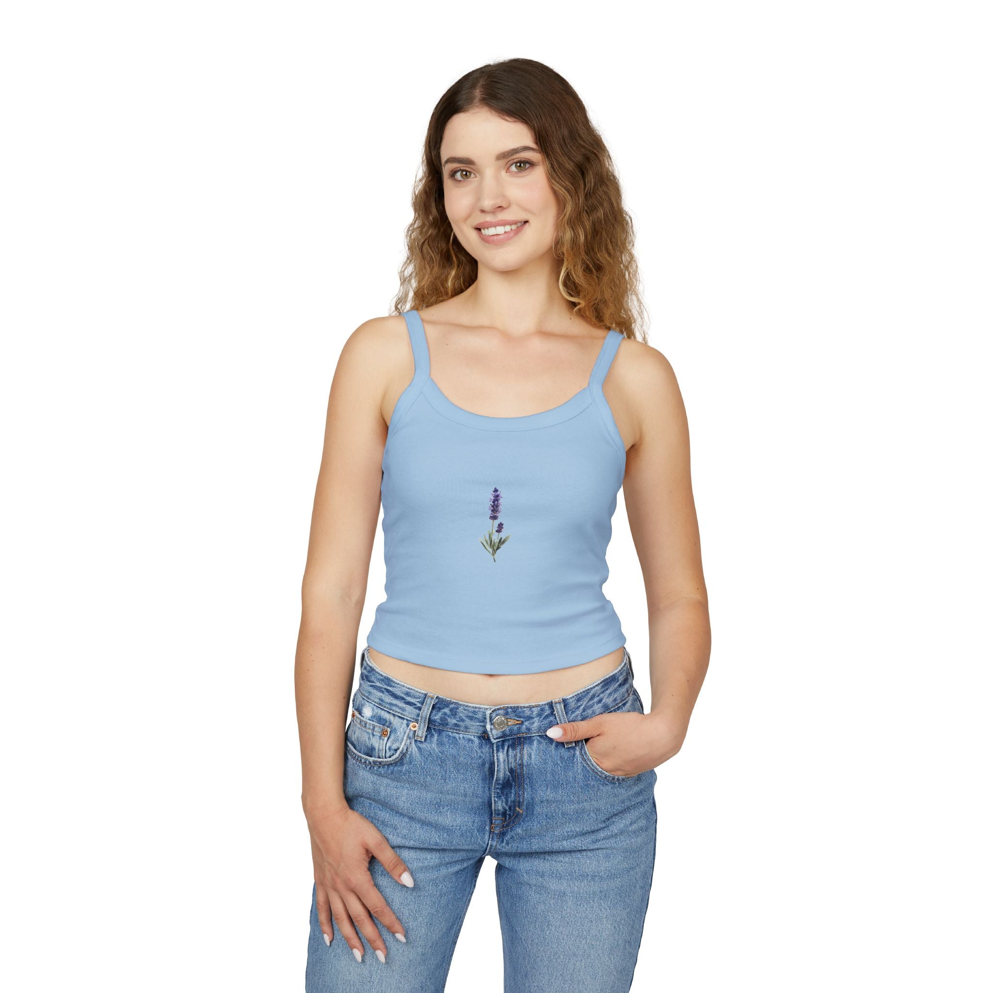 Boho Lavender Floral Tank – Women’s Spaghetti Strap Summer Top