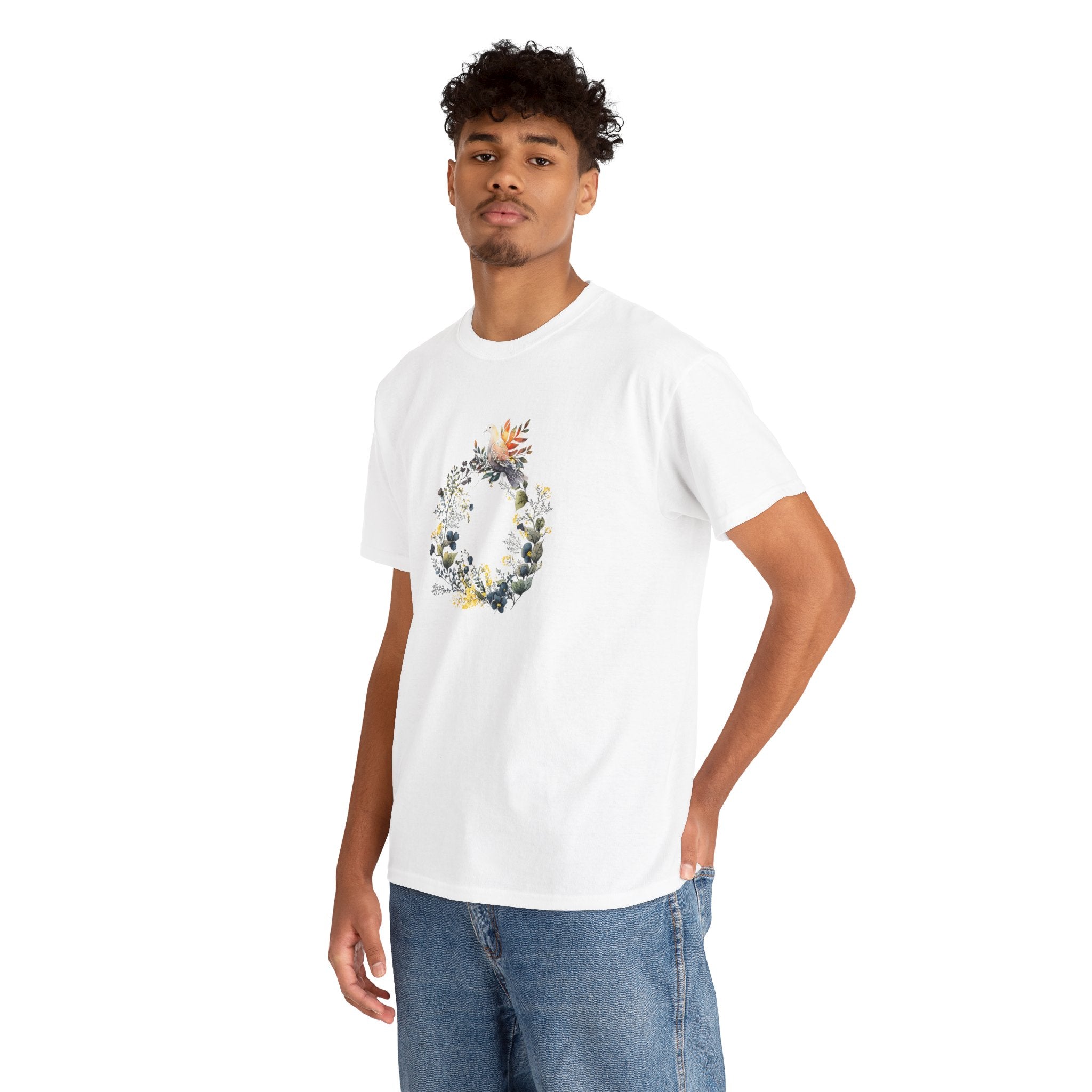 Floral 'Dove of Peace' Unisex Cotton Tee - Eco-Friendly Casual Shirt