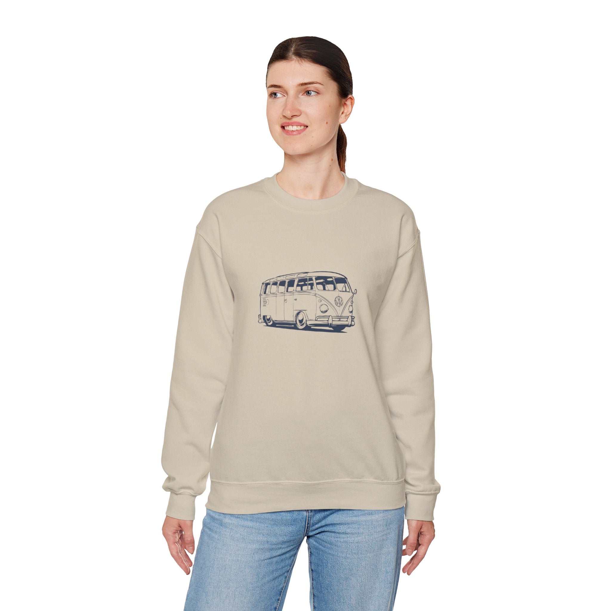 The Road Tripper: Unisex VW Bus Cotton-Blend Crewneck Sweatshirt