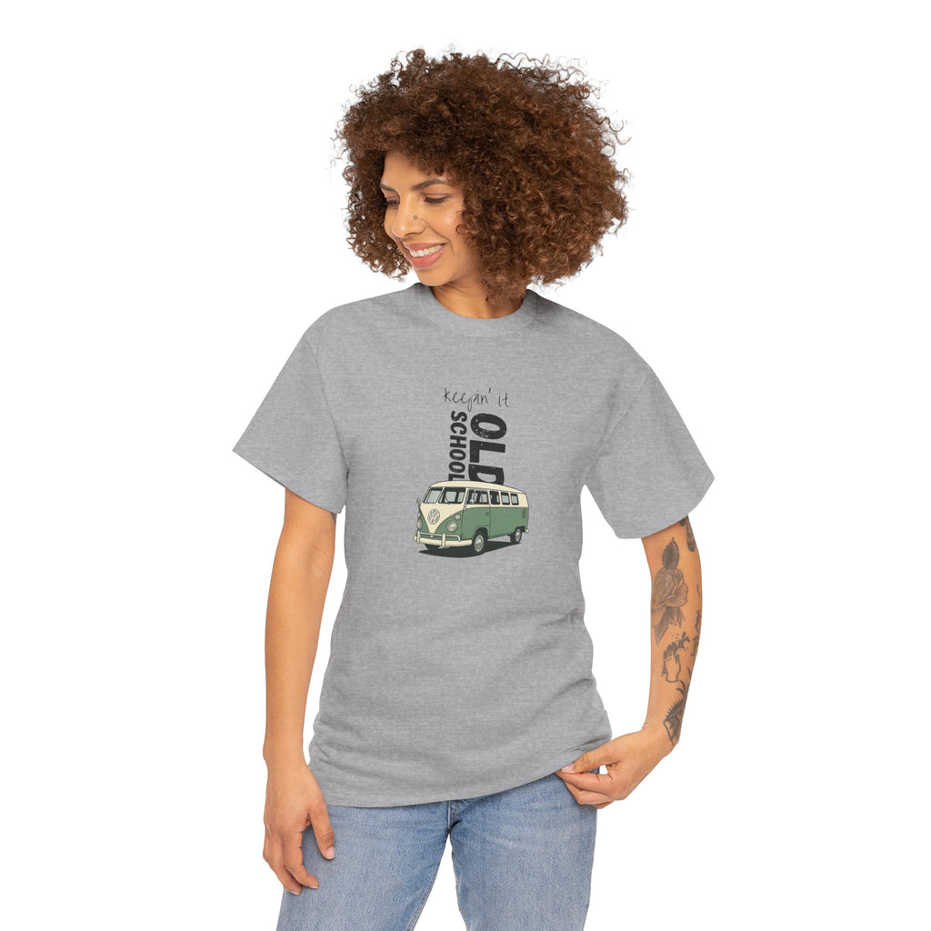 Retro VW Bus Tee | 'Keepin' It Old School' Road Trip Shirt, Vintage Camper Graphic Shirt