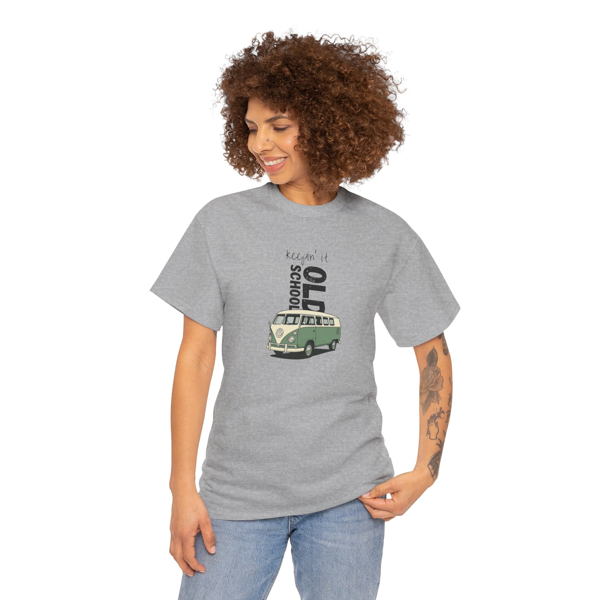 Retro VW Bus Tee | 'Keepin' It Old School' Road Trip Shirt, Vintage Camper Graphic Shirt