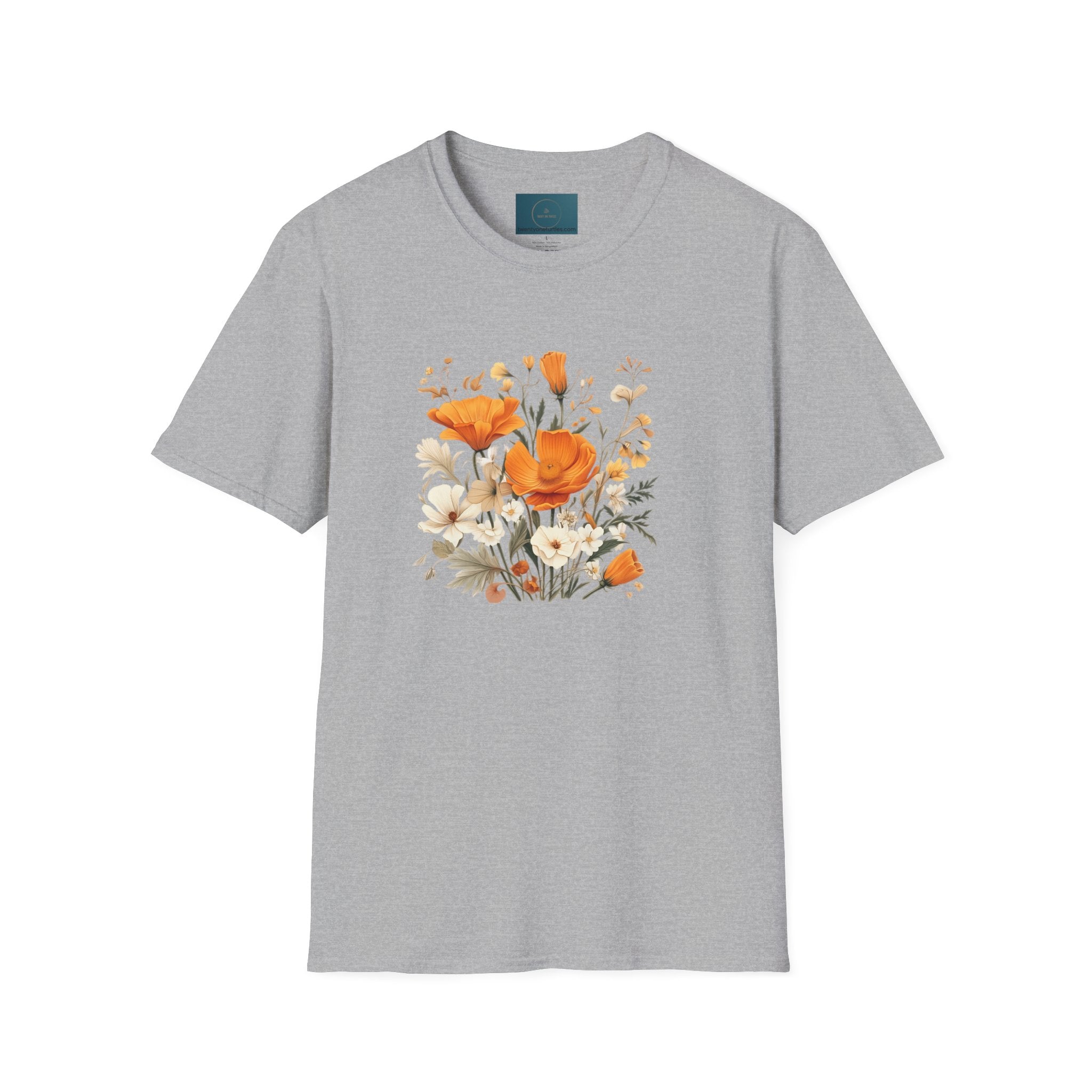 Floral Unisex T-Shirt – Bold Orange Blooms | Soft Nature Tee