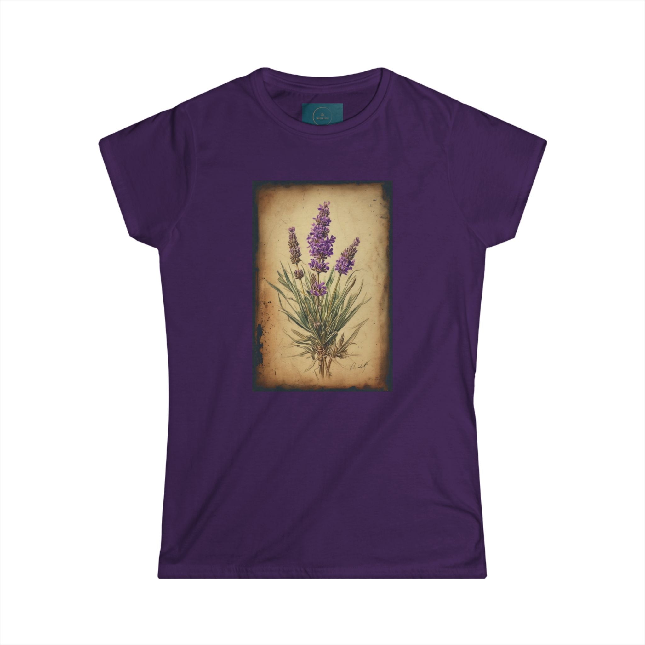 Lavender Floral Women’s Semi-Fitted Tee – Vintage Botanical Print Top