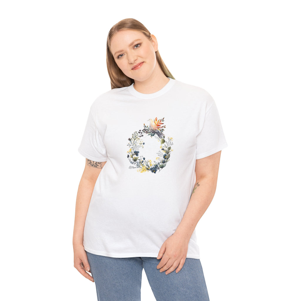 Floral 'Dove of Peace' Unisex Cotton Tee - Eco-Friendly Casual Shirt