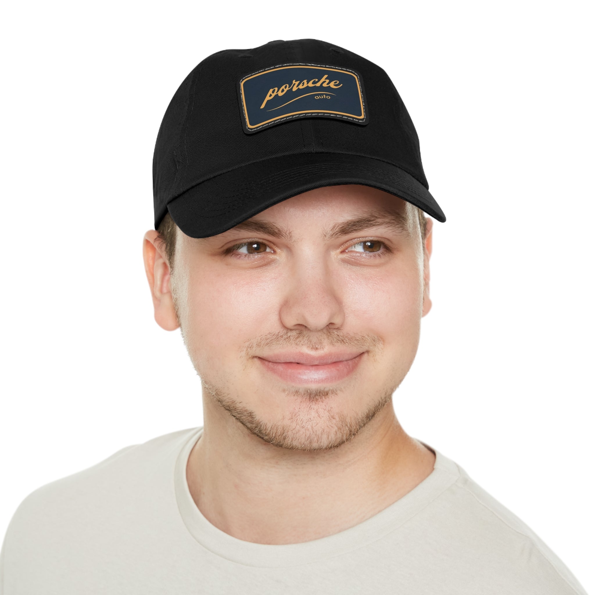 Porsche Logo Chino Twill Cap – Leather Patch Casual Hat for Car Lovers