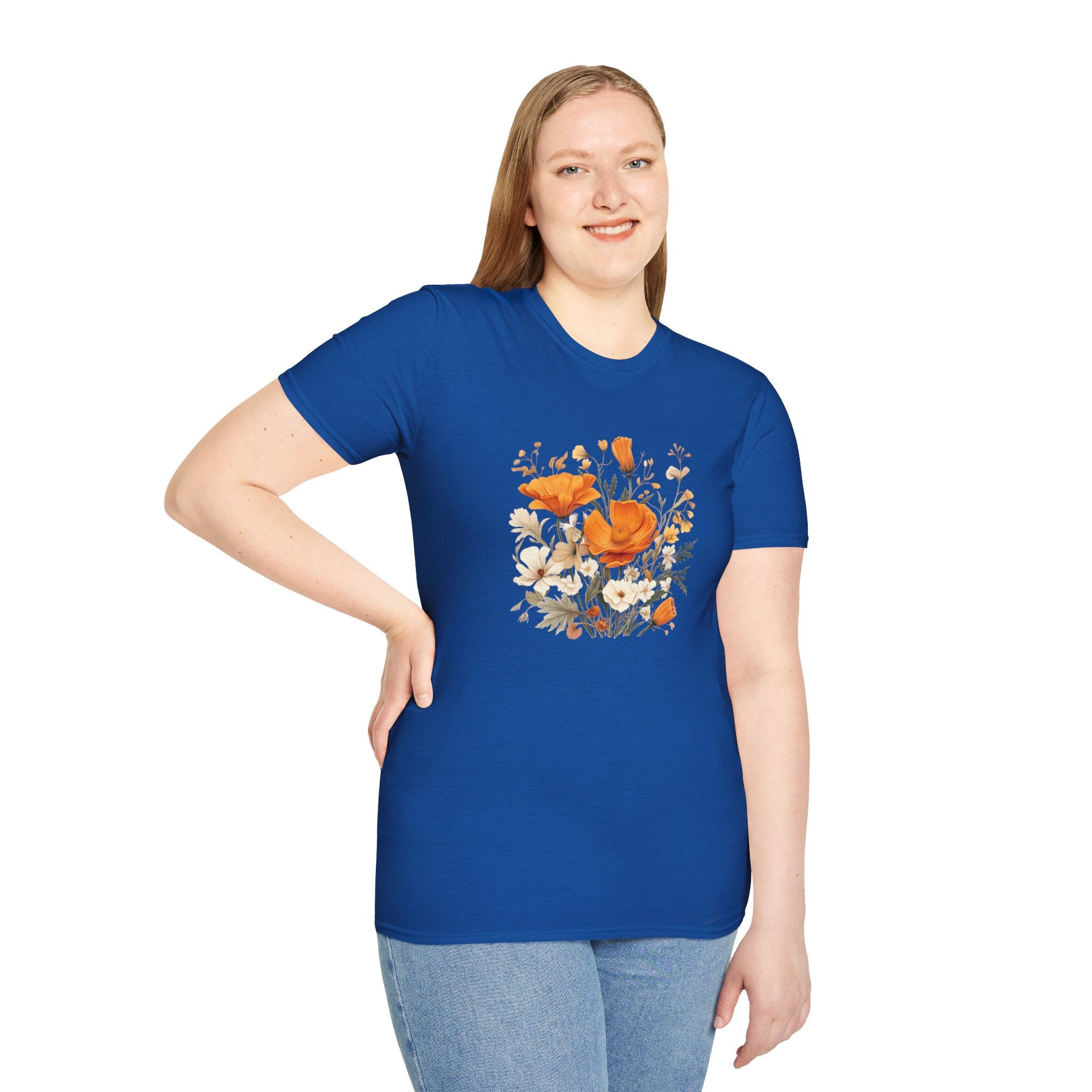 Floral Unisex T-Shirt – Bold Orange Blooms | Soft Nature Tee