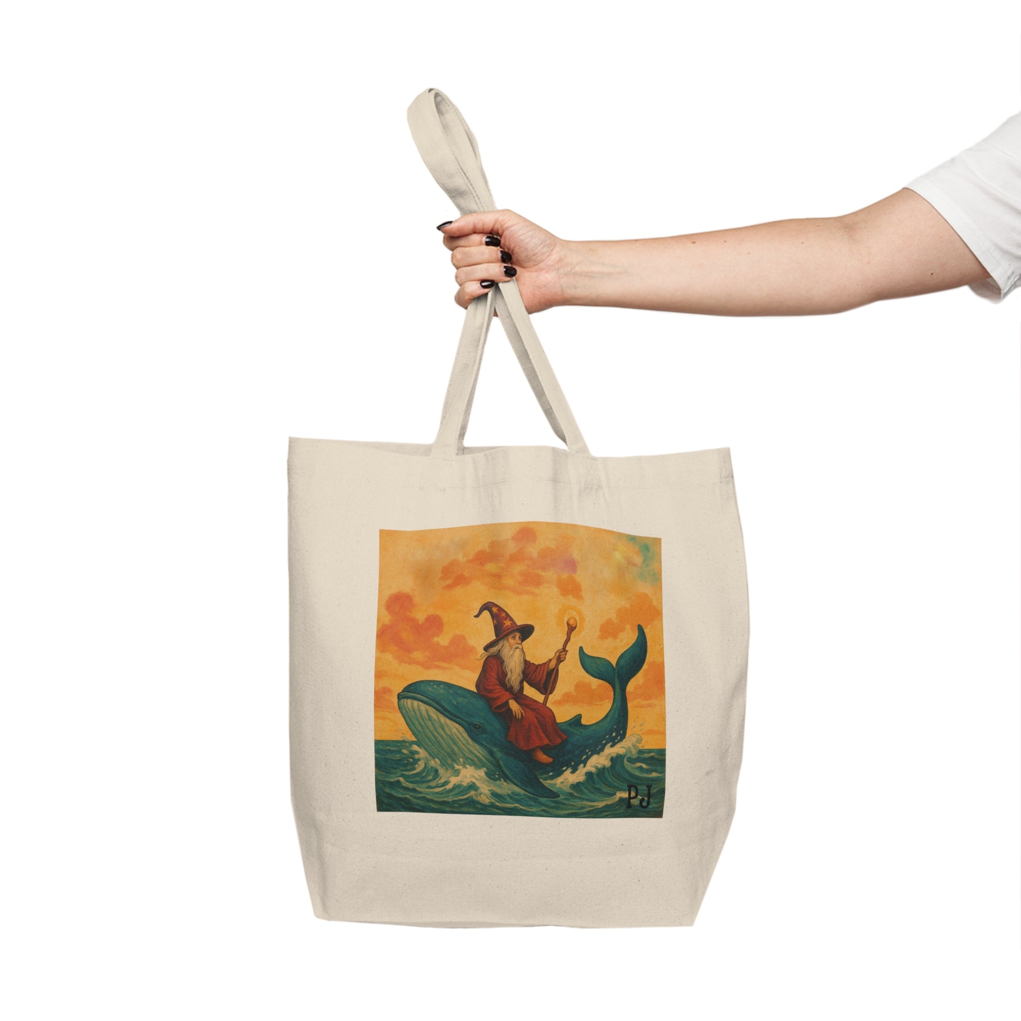 Wizard on a Whale Canvas Tote Bag – Eco-Friendly Shopping, Beach, Concert Bag