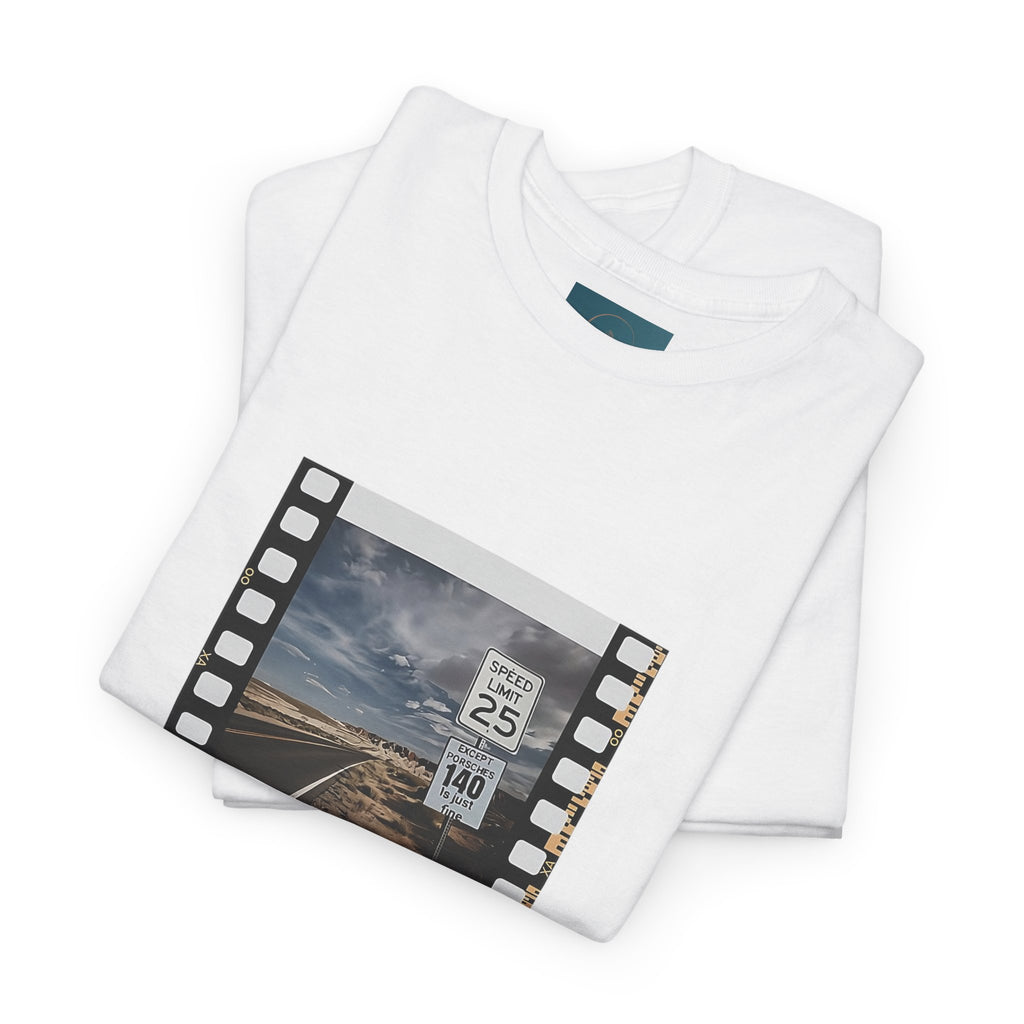 Porsche Road Sign T-Shirt – Retro Film Strip Style Unisex Tee.