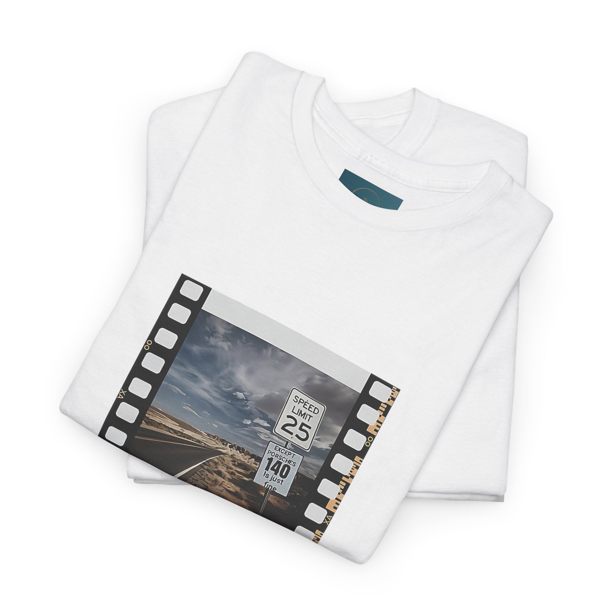 Porsche Road Sign T-Shirt – Retro Film Strip Style Unisex Tee.