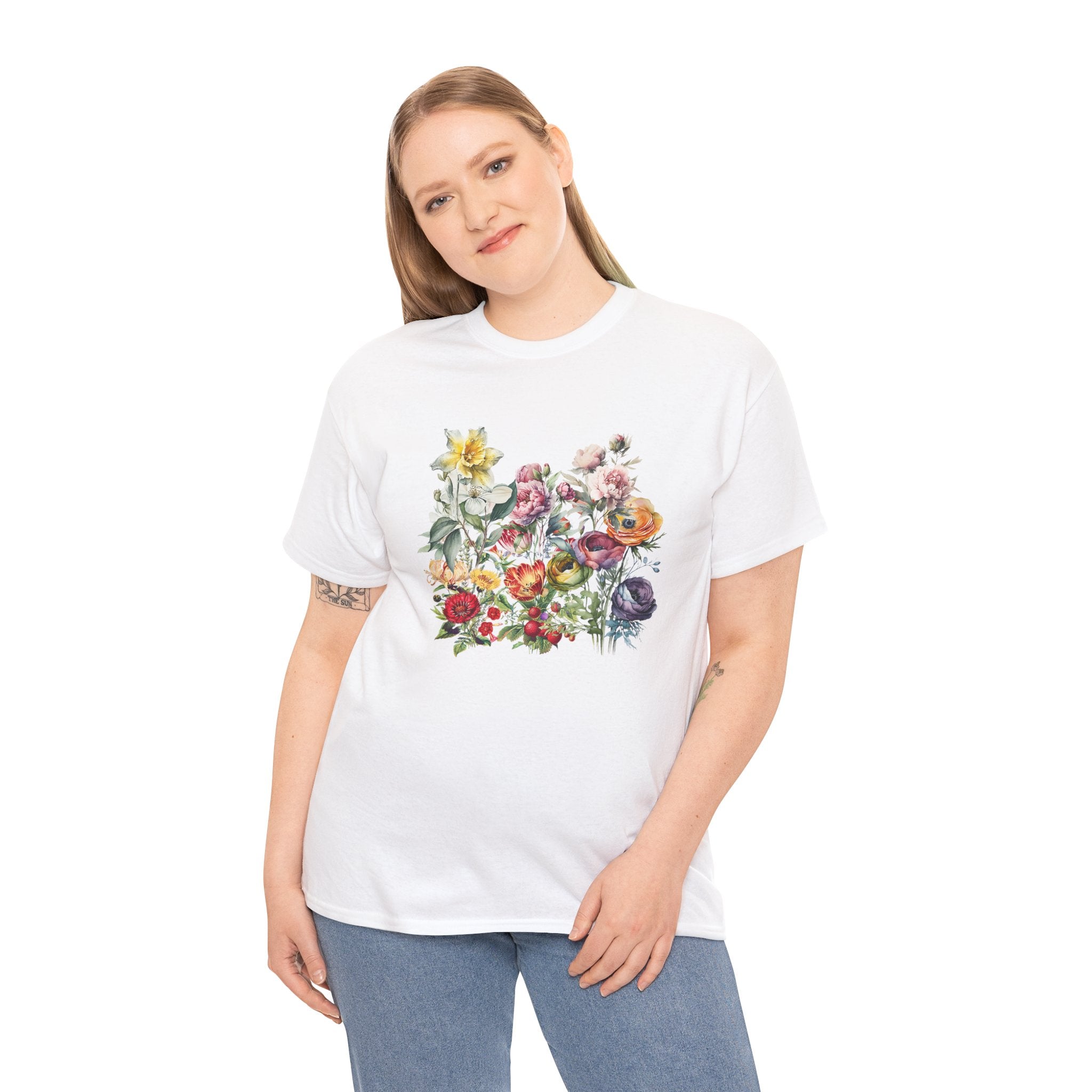 Floral Print Unisex Cotton Tee – Spring flowers Casual T-Shirt.