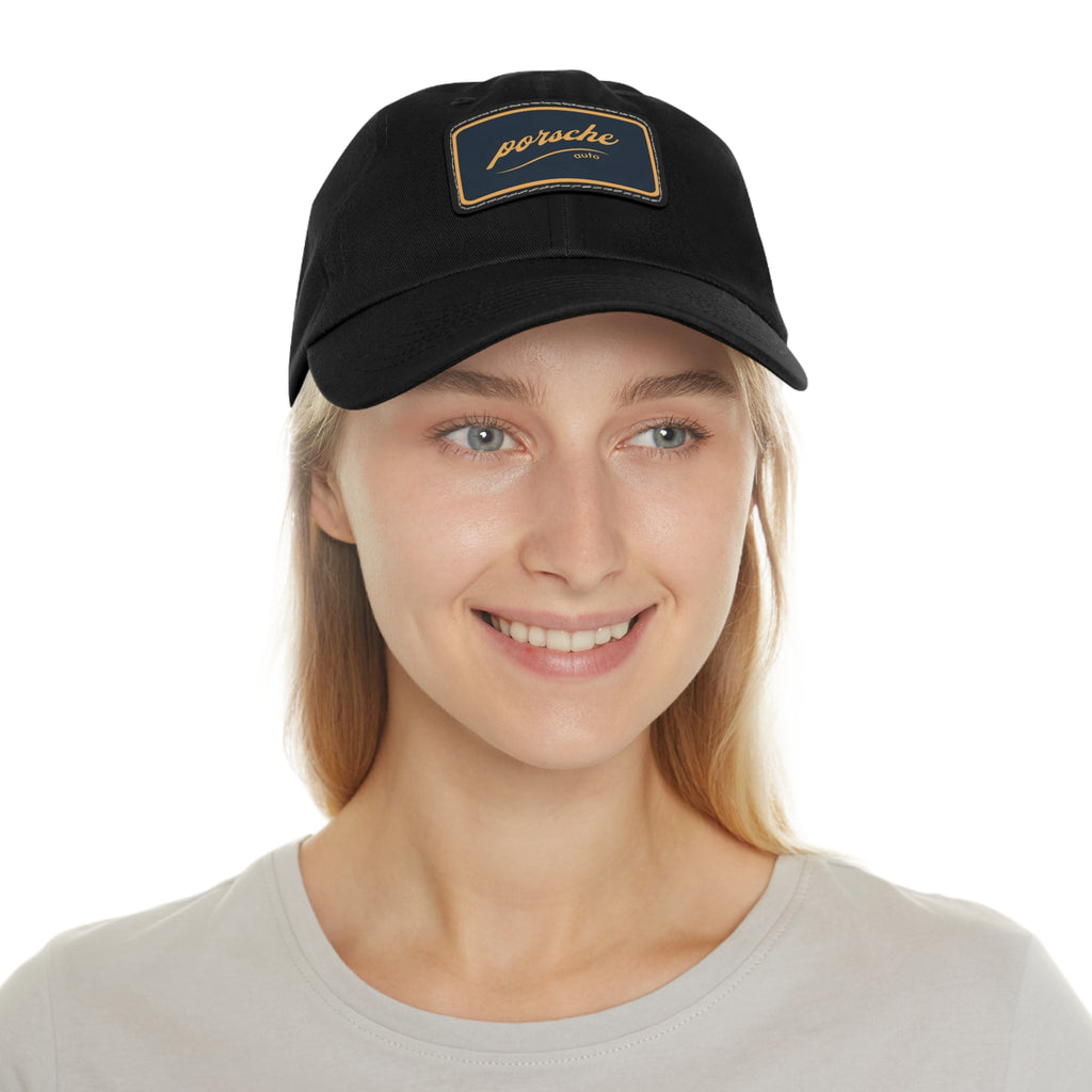 Porsche Logo Chino Twill Cap – Leather Patch Casual Hat for Car Lovers