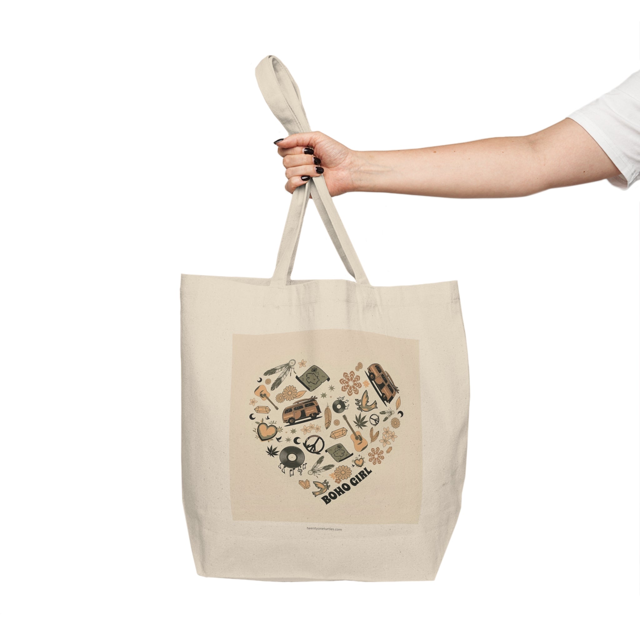 Heartfelt Canvas Shopping Tote – Eco-Friendly Boho Reusable Beach & Grocery Bag
