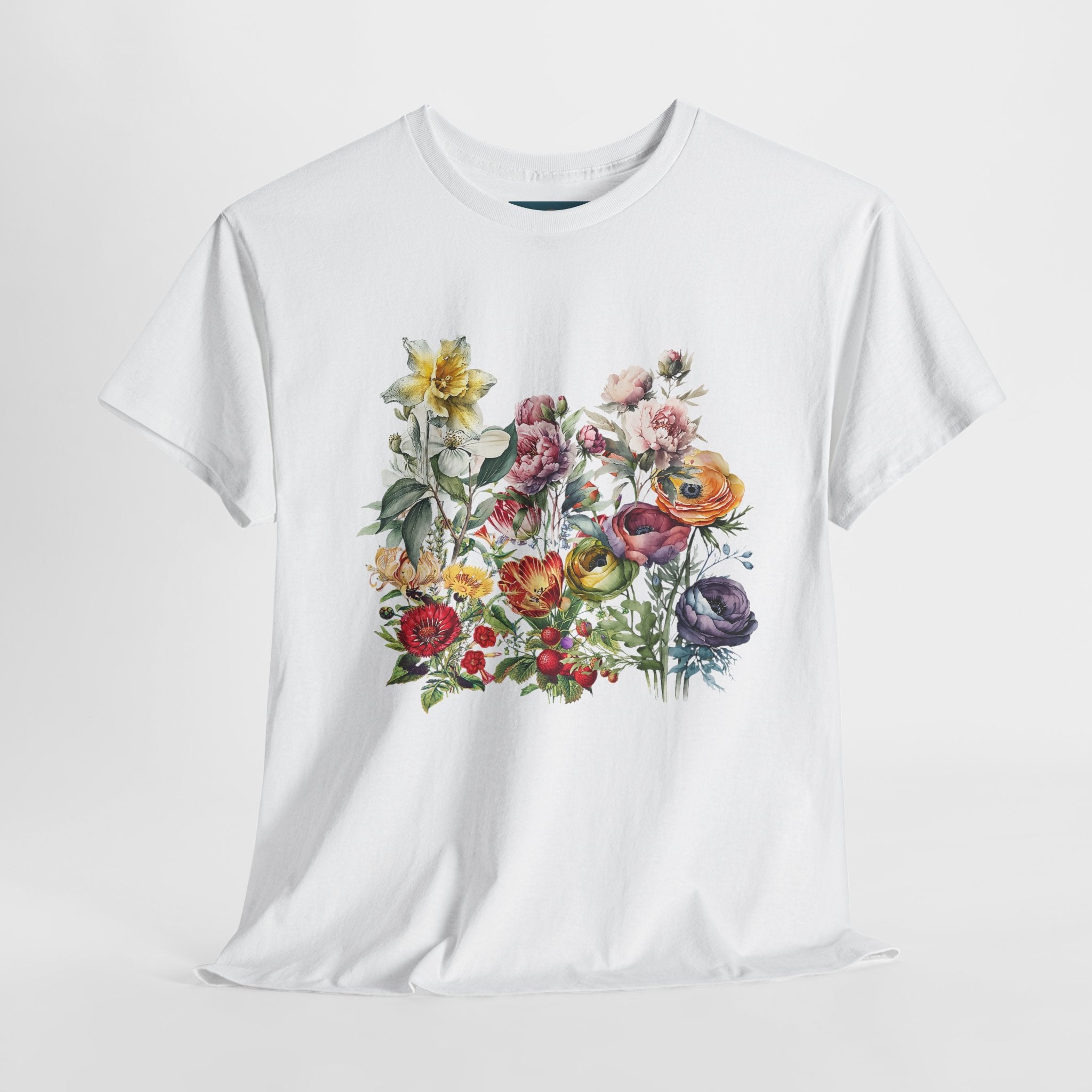 Floral Print Unisex Cotton Tee – Spring flowers Casual T-Shirt.
