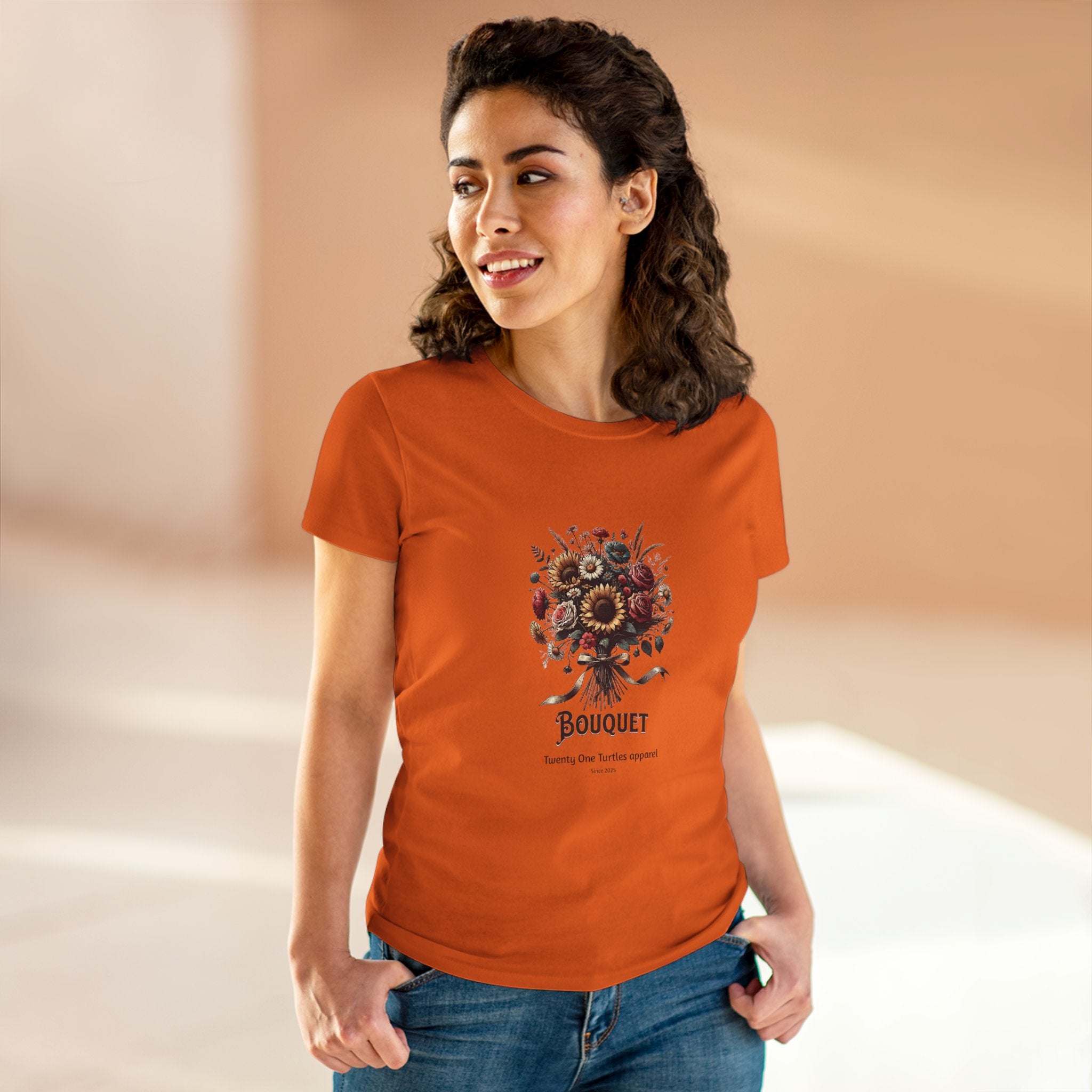Floral Bouquet Women’s Semi-Fitted Tee – Soft Cotton Boho Style Shirt